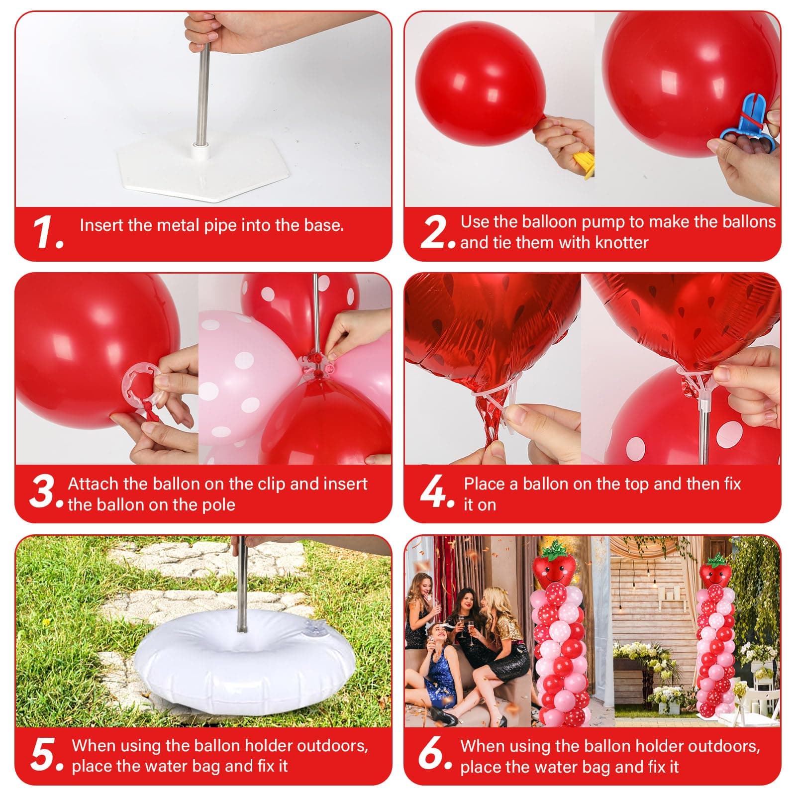 2 Sets Strawberry Party Balloon Column Stand Kit With 102 Sweet 1st Strawberry F - Thumbnail 4