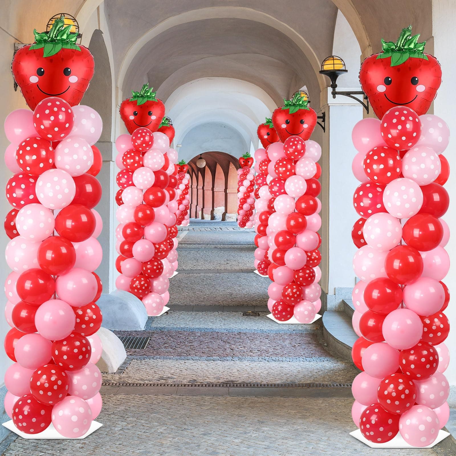 2 Sets Strawberry Party Balloon Column Stand Kit With 102 Sweet 1st Strawberry F - Thumbnail 5