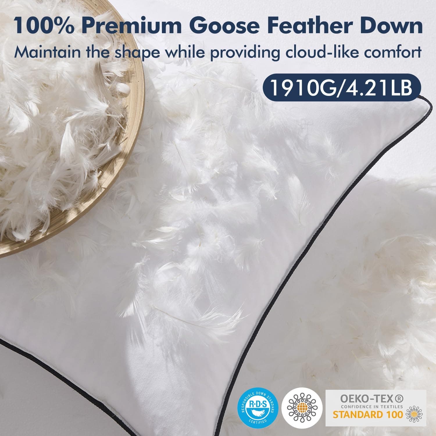 MIULEE Goose Feather Down 26x26 Euro Pillow Insert Set of 2 with 100% Down-Proof - Thumbnail 2