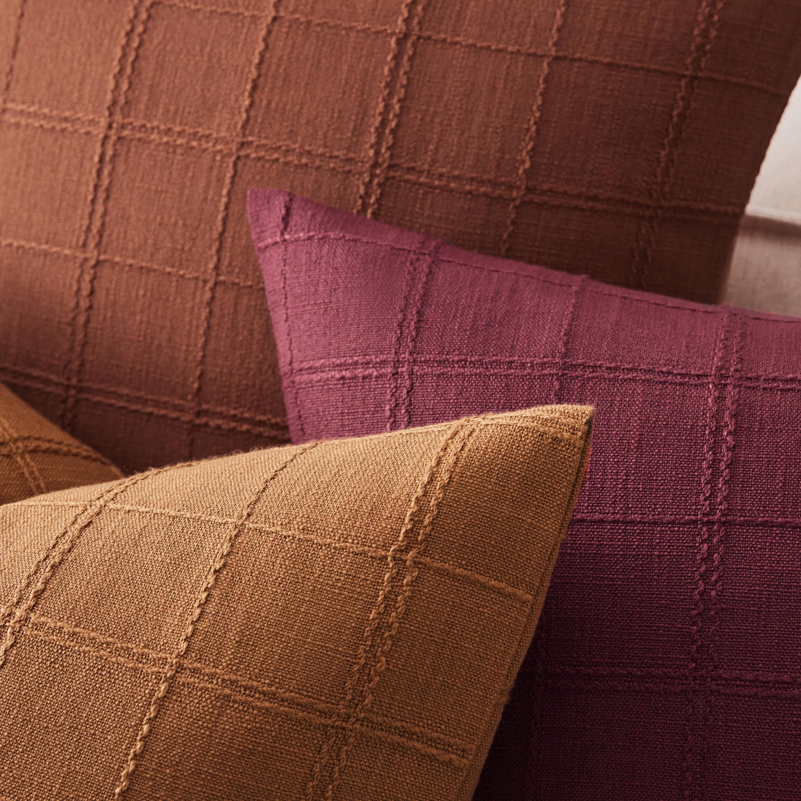 ZeeMart Linen Checked Throw Pillow Covers Set of 2, 20x20 Inch Allover Grid Terr - Thumbnail 3