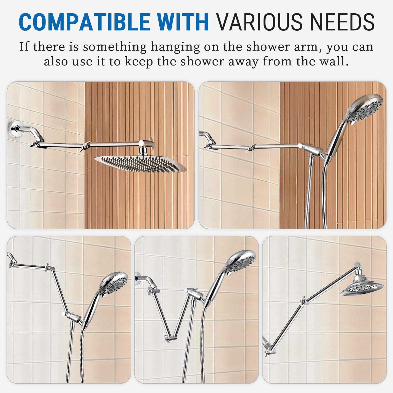G-Promise 18 Inch Shower Head Extension Arm with Shower Arm and Flange, Solid Br - Thumbnail 3