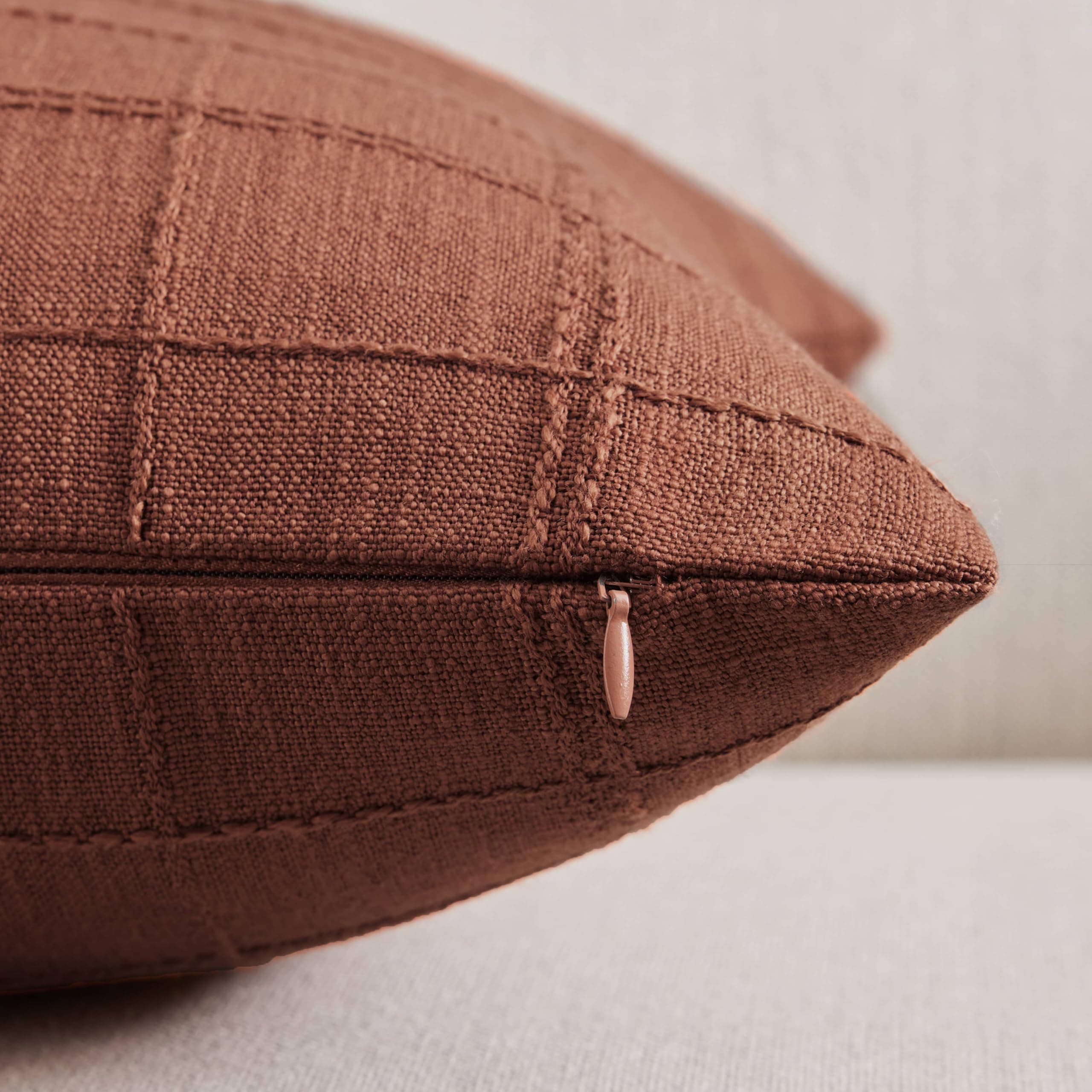 ZeeMart Linen Checked Throw Pillow Covers Set of 2, 20x20 Inch Allover Grid Terr - Thumbnail 2