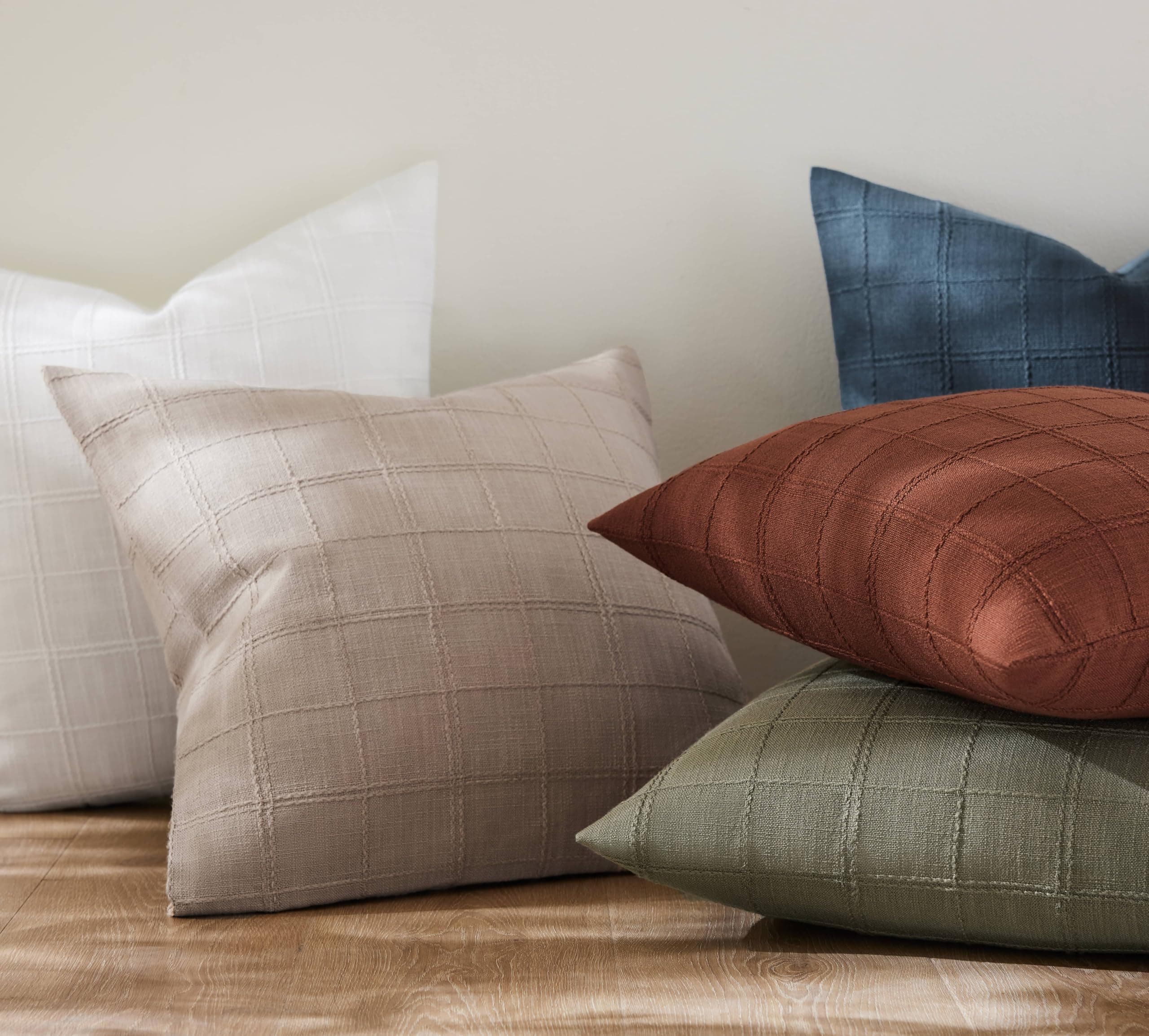 ZeeMart Linen Checked Throw Pillow Covers Set of 2, 20x20 Inch Allover Grid Terr - Thumbnail 5