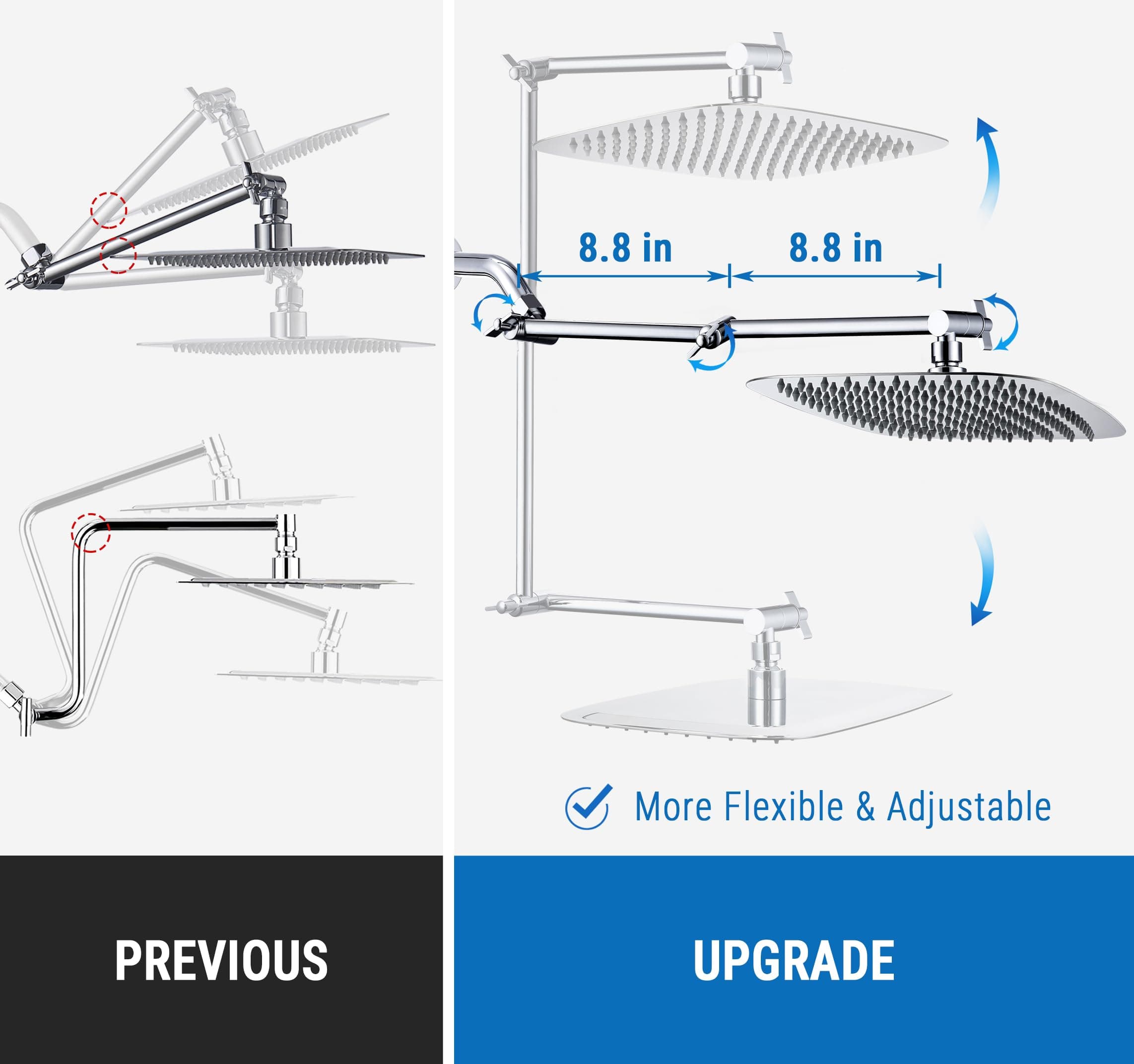 G-Promise 18 Inch Shower Head Extension Arm with Shower Arm and Flange, Solid Br - Thumbnail 5