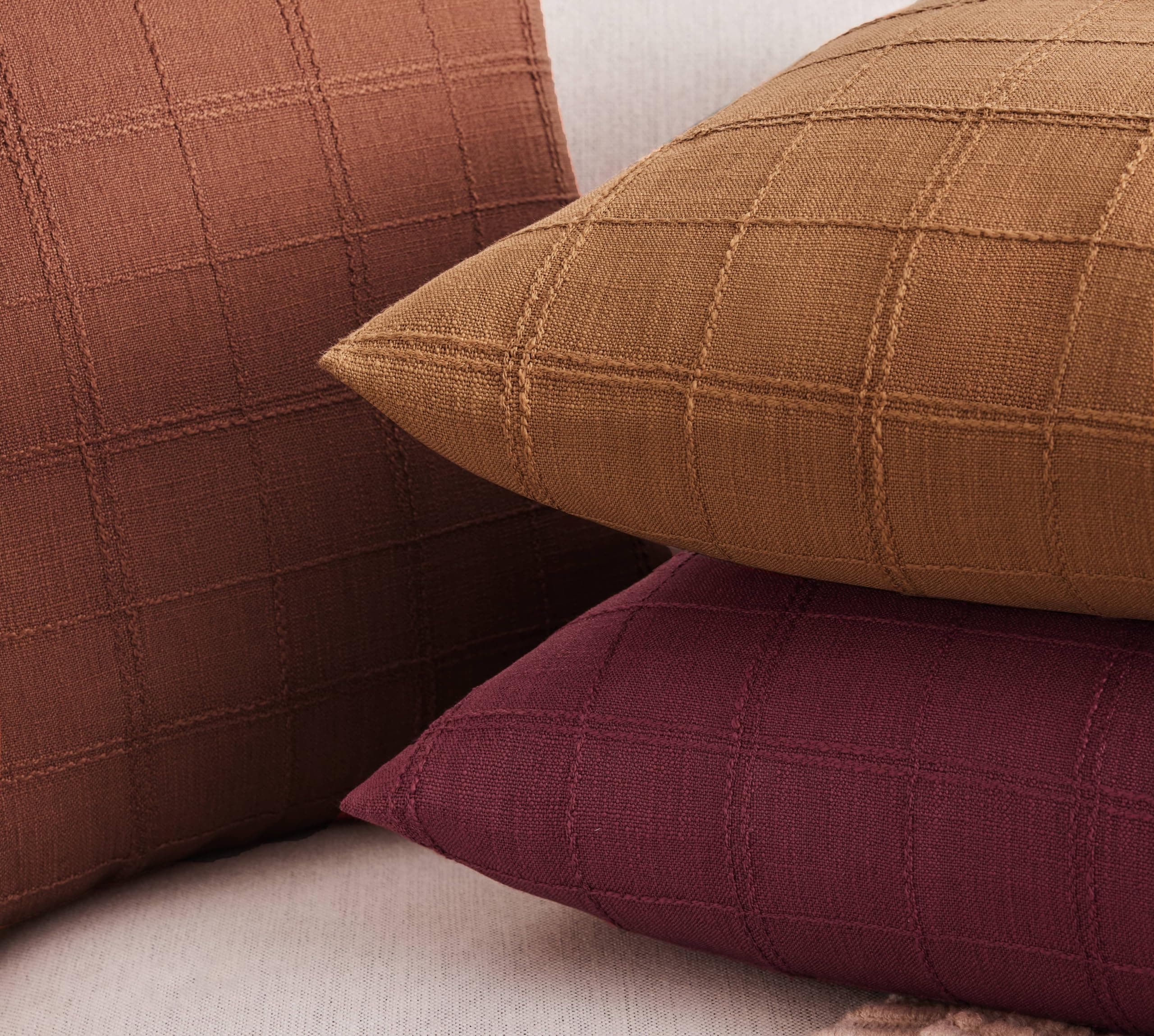 ZeeMart Linen Checked Throw Pillow Covers Set of 2, 20x20 Inch Allover Grid Terr - Thumbnail 4