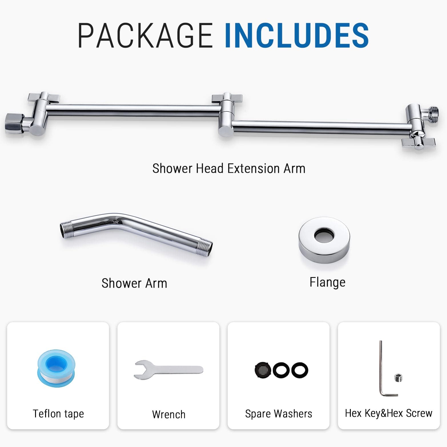 G-Promise 18 Inch Shower Head Extension Arm with Shower Arm and Flange, Solid Br - Thumbnail 6