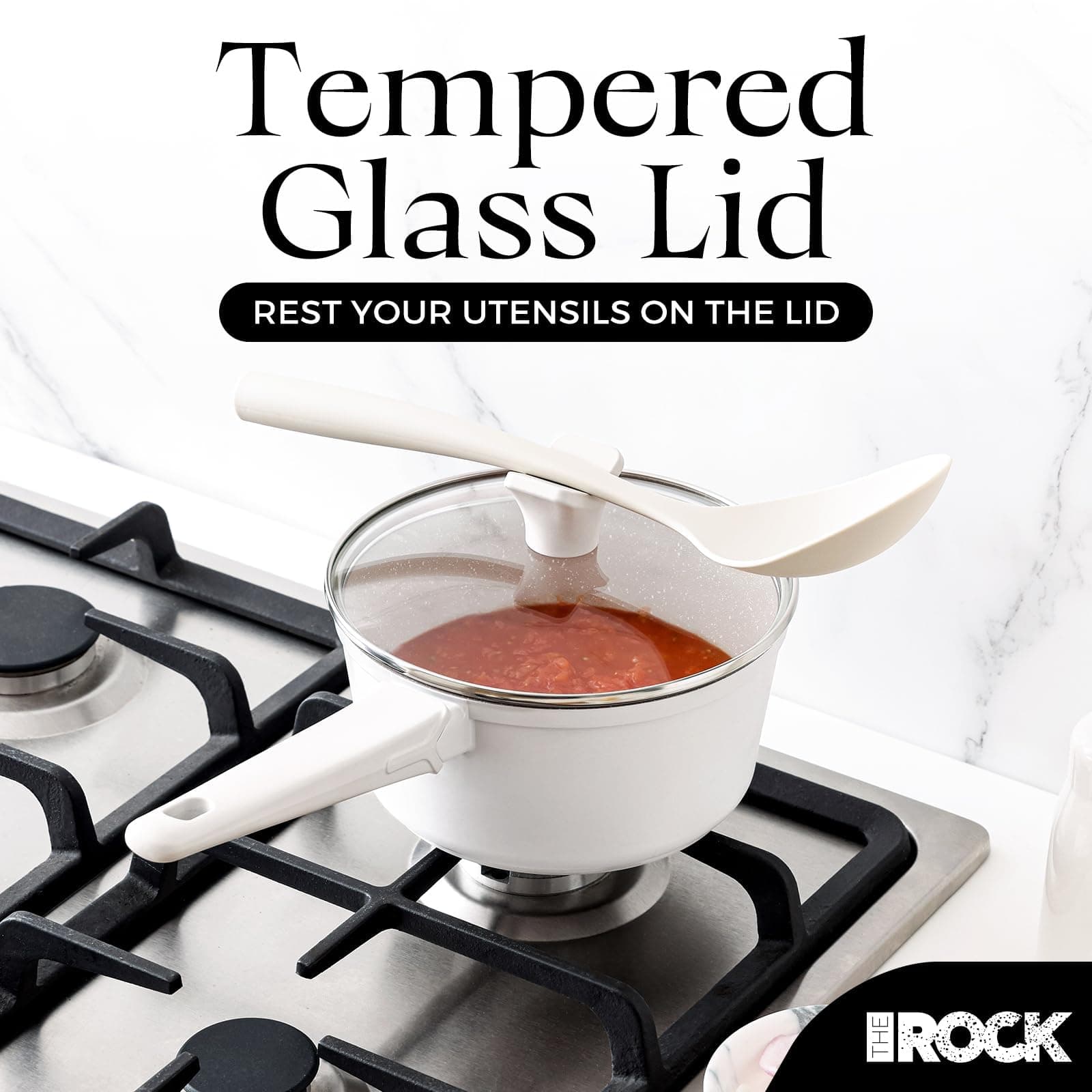 The Rock Soho Ceramic Nonstick Saucepan with Lid 3.3 Quarts Non Toxic Small Pot - Thumbnail 9