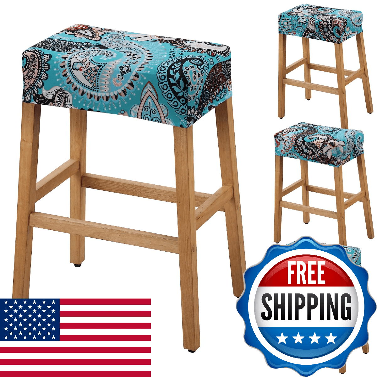 YISUN Waterproof 4-Pack Rectangle Saddle Seat Covers Bar Stool Cushion Protector - Image 1