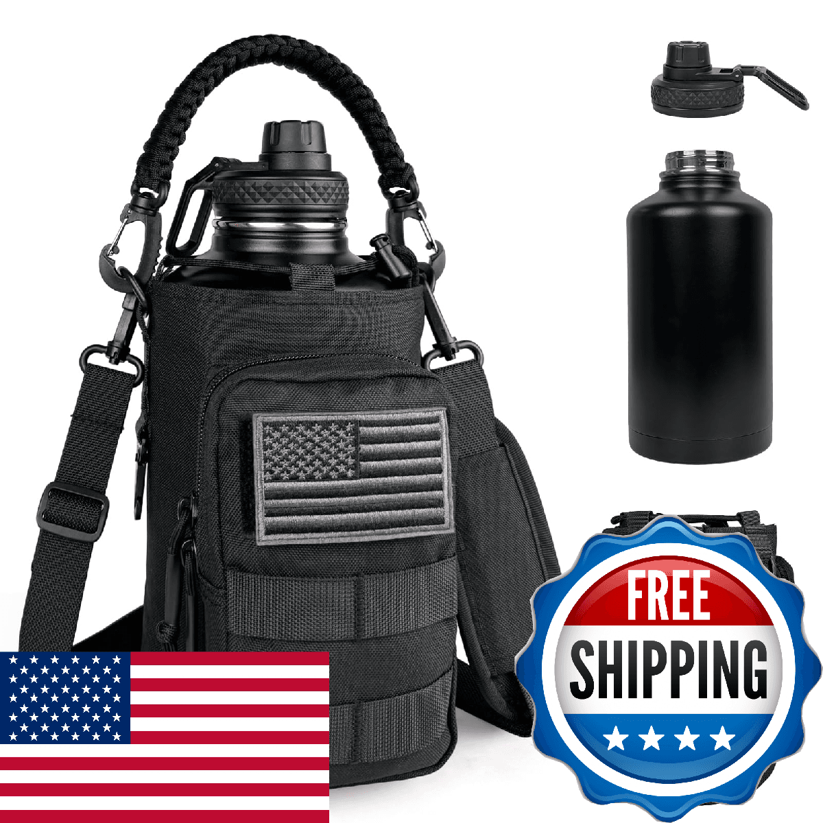 DEFUNX Half Gallon Water Bottle Insulated with Sleeve - Tactical 64 oz Stainless - Image 1