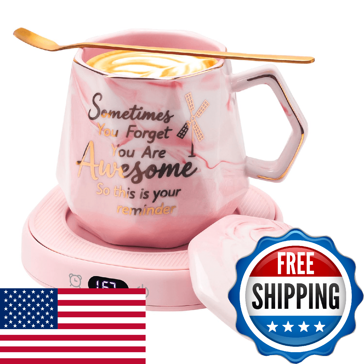 Coffee Mug Warmer & You are Awesome Mug Set, Smart Heated Electric Cup Warmer fo - Image 1