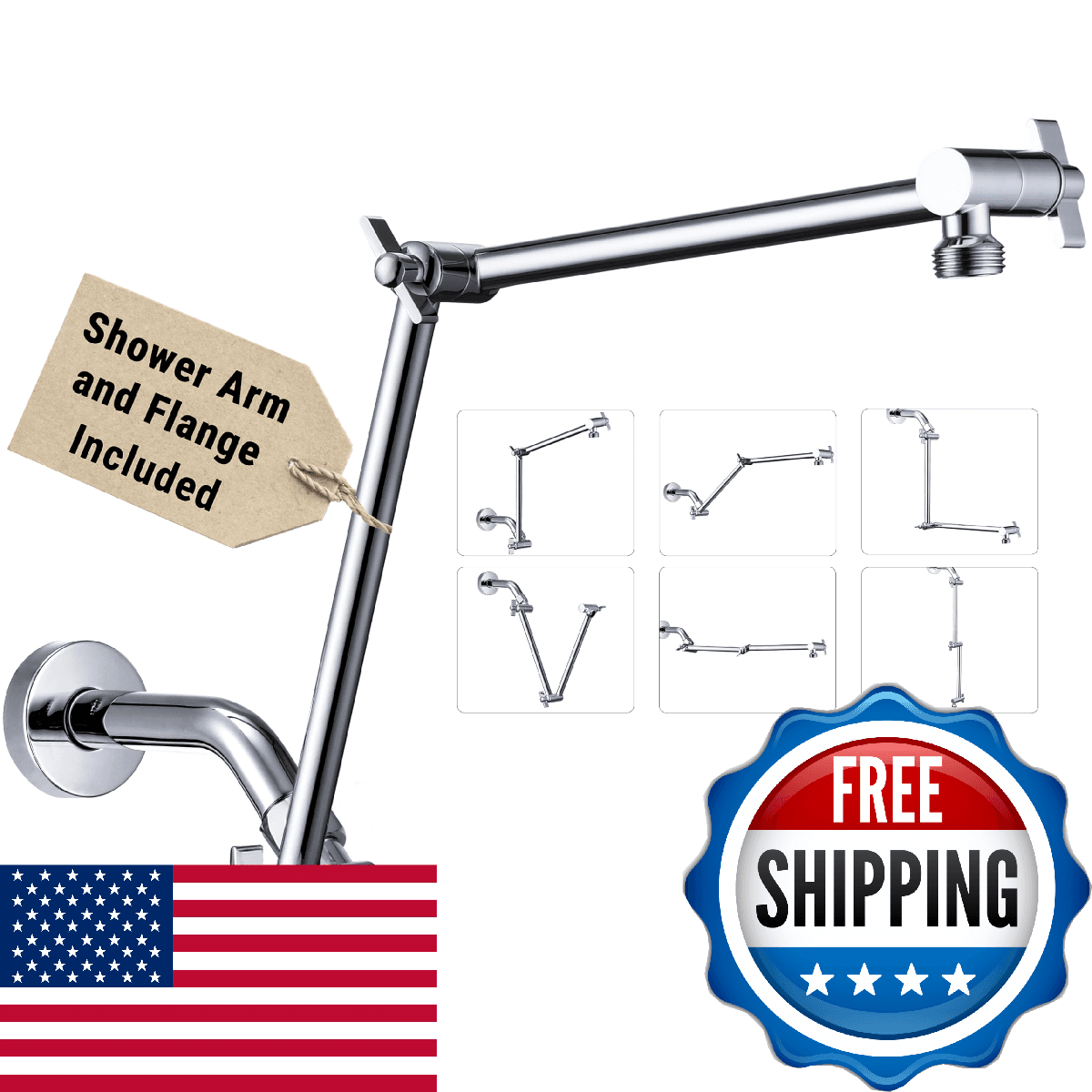 G-Promise 18 Inch Shower Head Extension Arm with Shower Arm and Flange, Solid Br - Image 1
