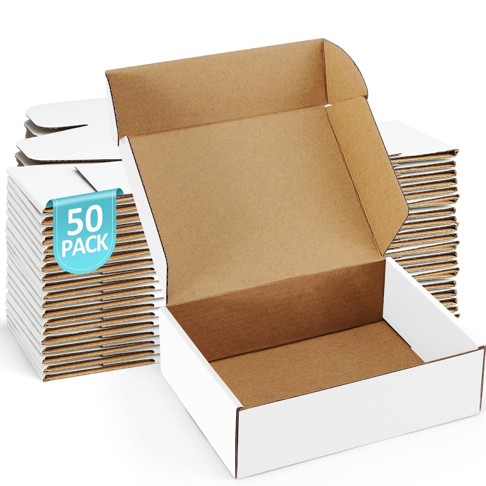 Poever Shipping Boxes 7x5x2 inches Small Mailing Boxes 50 Pack White Cardboard C - Image 1