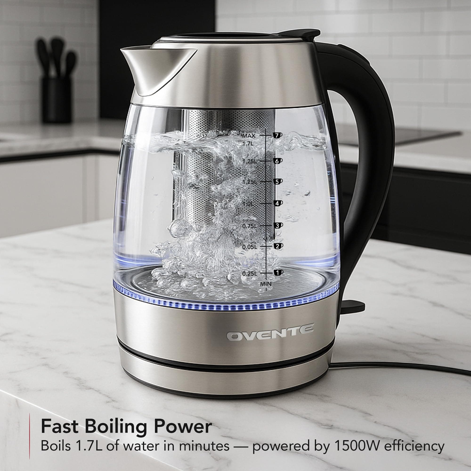 OVENTE Electric Tea Kettle with Temperature Control, Removable Tea Infuser, Easy - Thumbnail 2