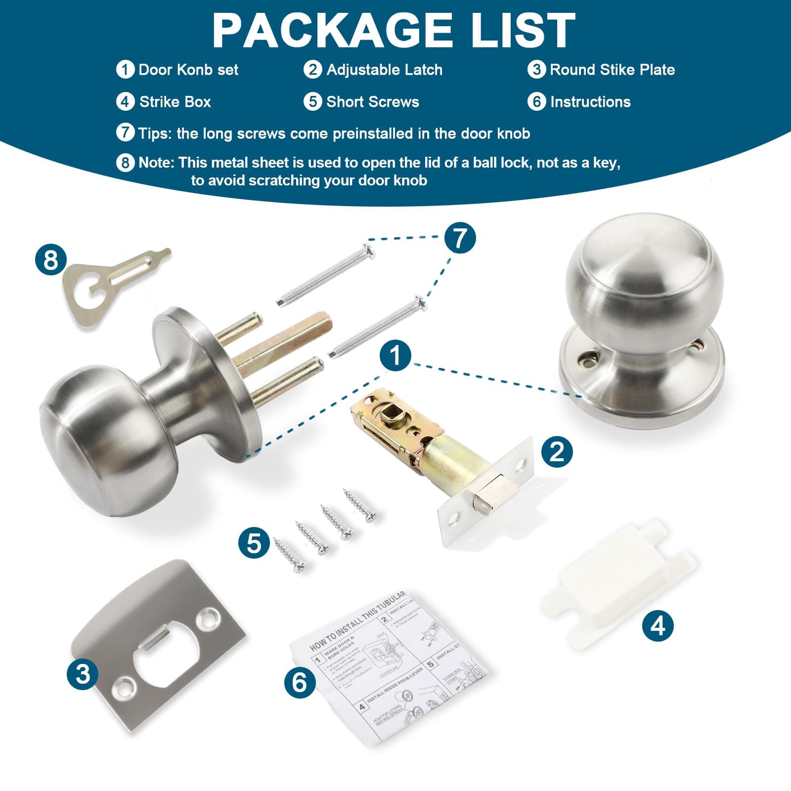 RAZCC Passage Door Knobs, 5 Pack Satin Nickel Door Knobs, for Hallway & Closet N - Thumbnail 2