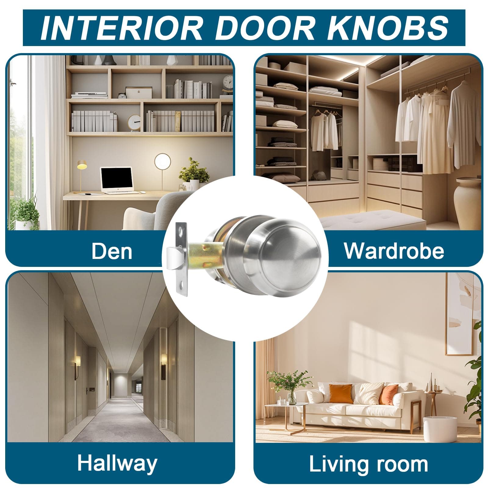 RAZCC Passage Door Knobs, 5 Pack Satin Nickel Door Knobs, for Hallway & Closet N - Thumbnail 3