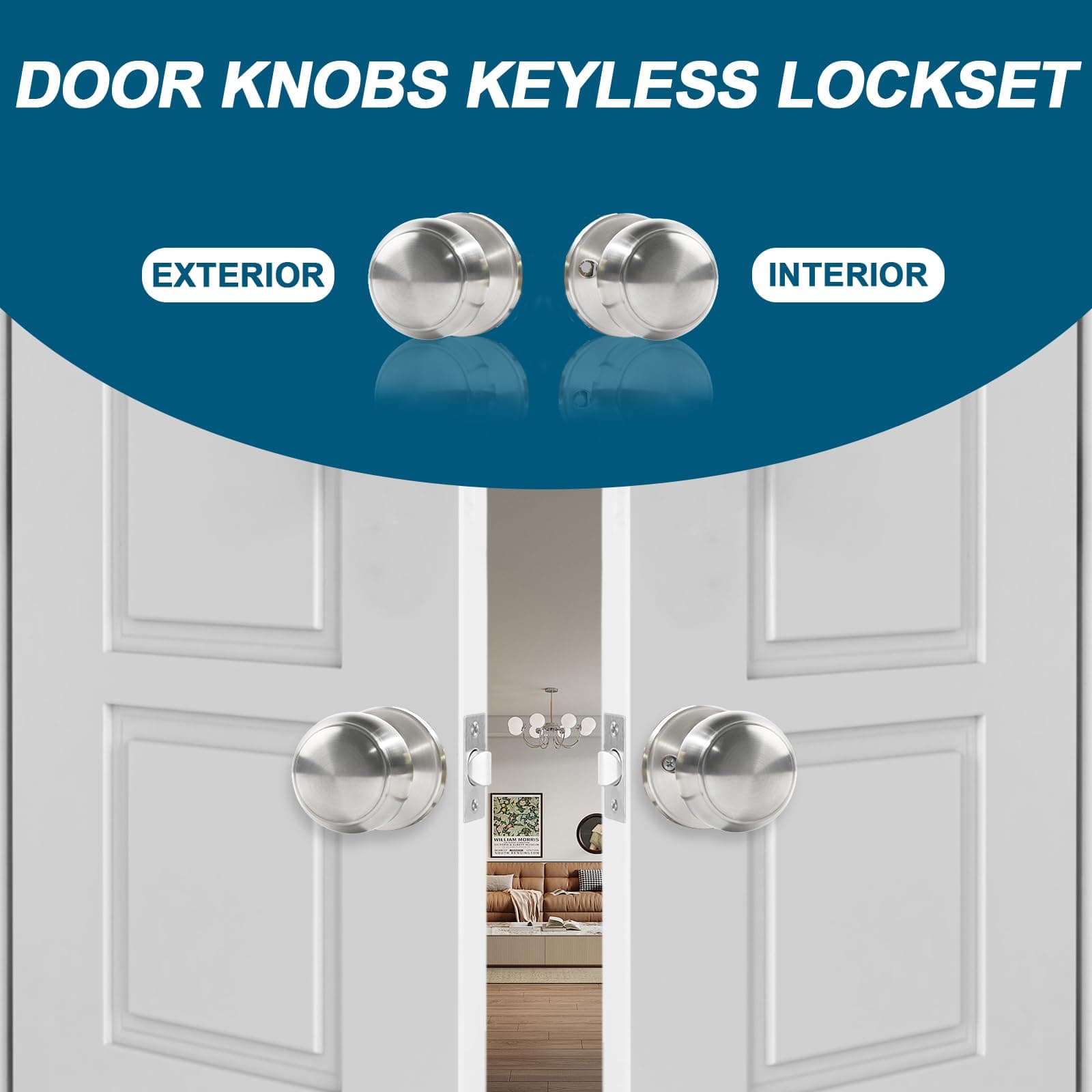 RAZCC Passage Door Knobs, 5 Pack Satin Nickel Door Knobs, for Hallway & Closet N - Thumbnail 5