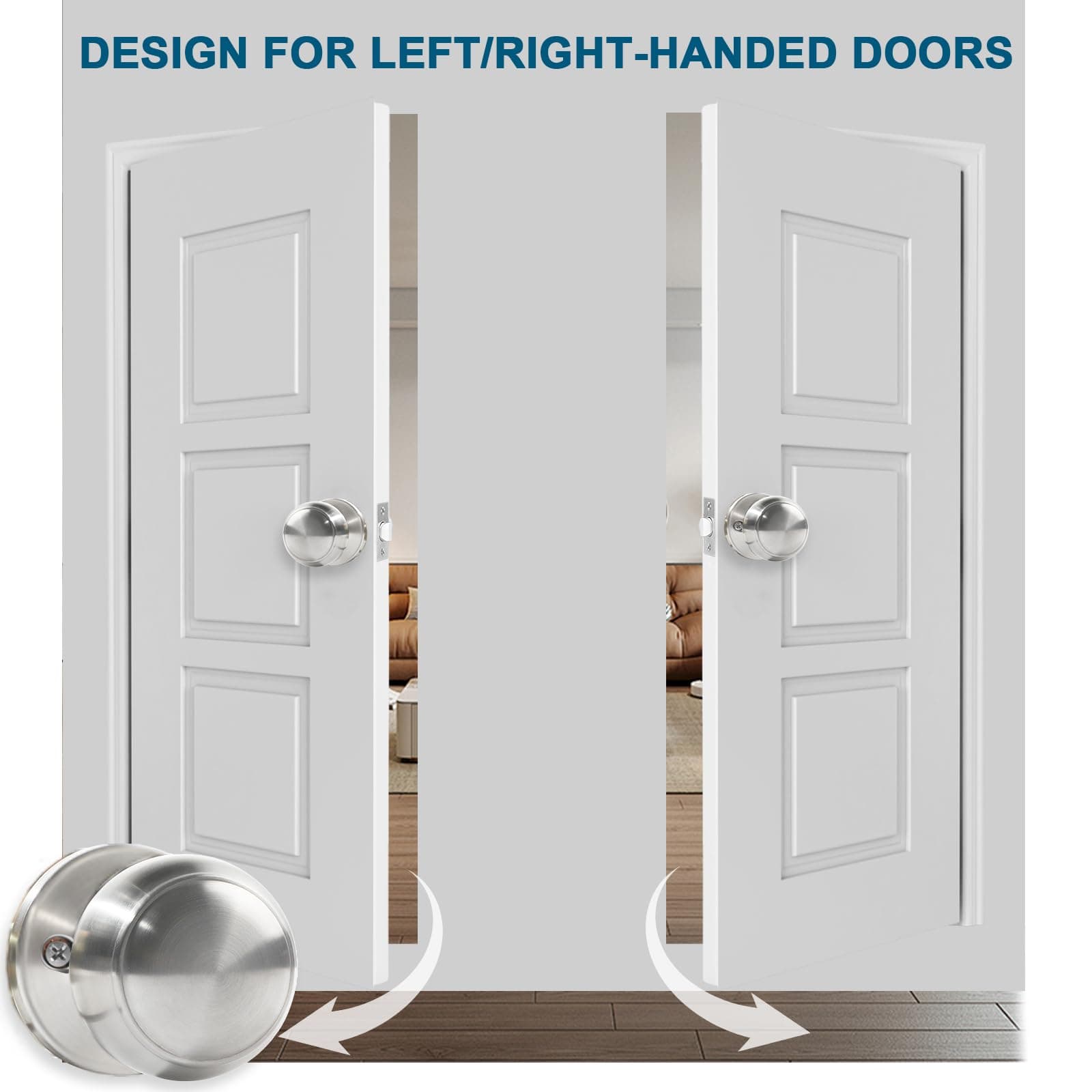 RAZCC Passage Door Knobs, 5 Pack Satin Nickel Door Knobs, for Hallway & Closet N - Thumbnail 6