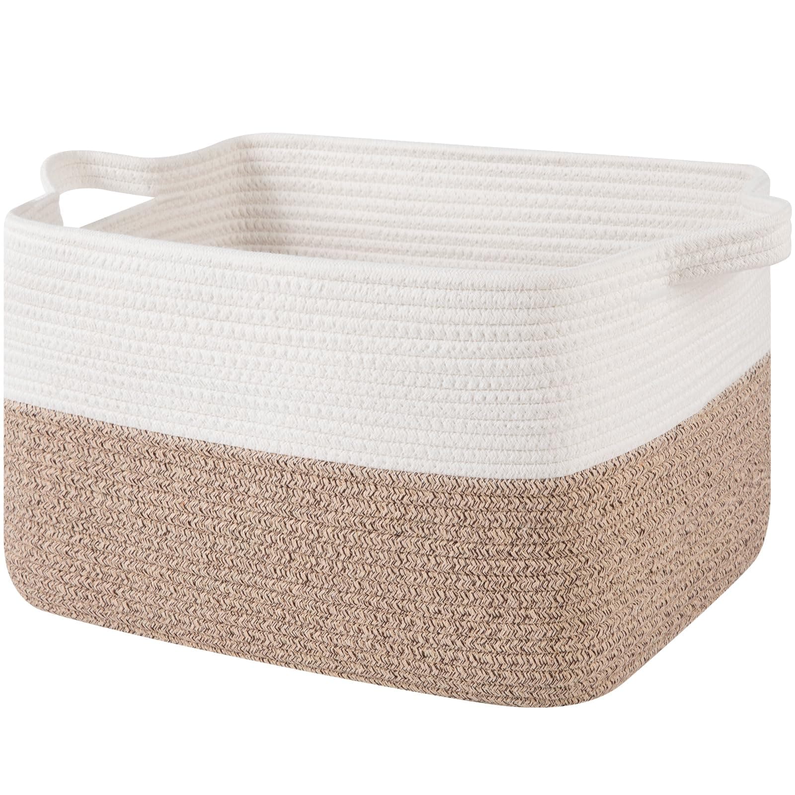 OIAHOMY Woven Storage Basket for Shelves, Rectangle Cotton Rope Baskets for Orga - Image 1