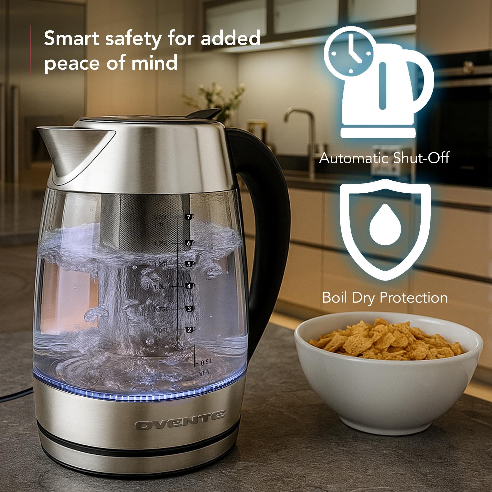 OVENTE Electric Tea Kettle with Temperature Control, Removable Tea Infuser, Easy - Thumbnail 6