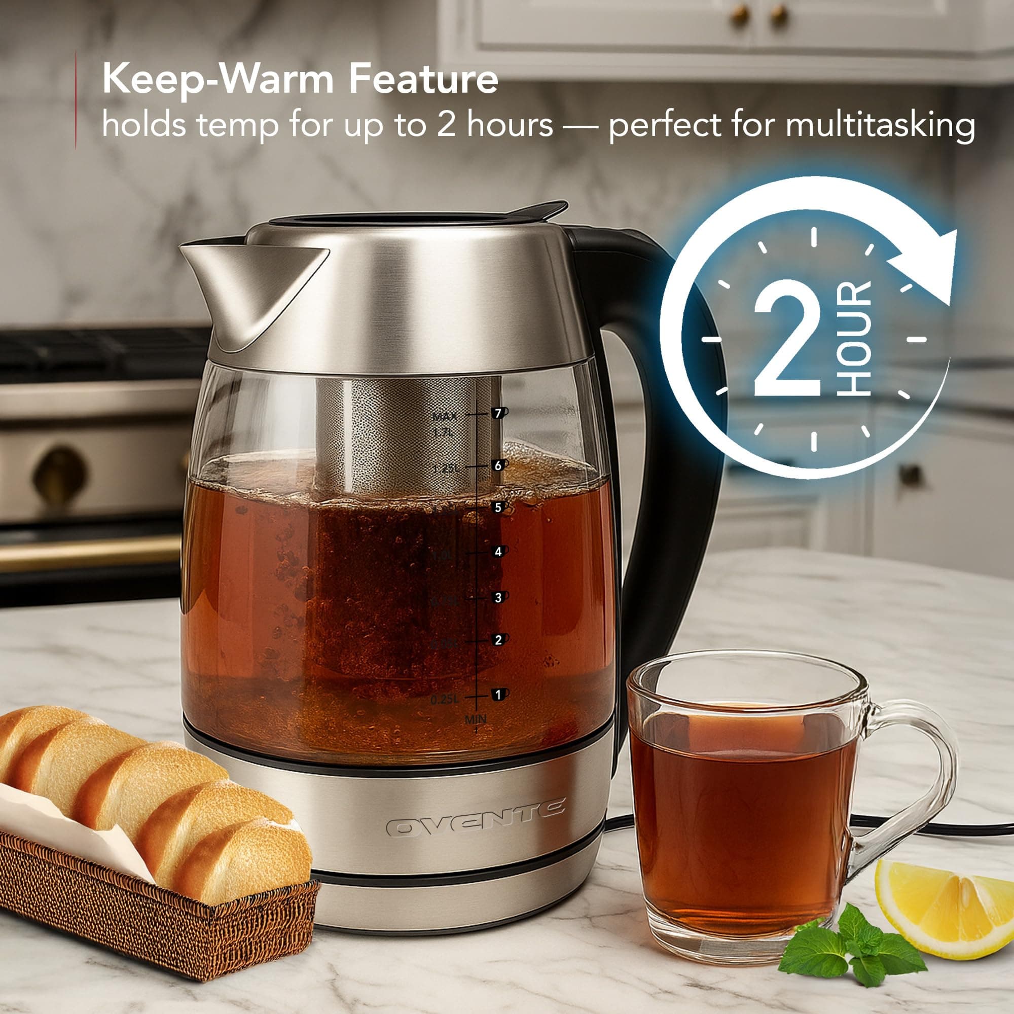 OVENTE Electric Tea Kettle with Temperature Control, Removable Tea Infuser, Easy - Thumbnail 5