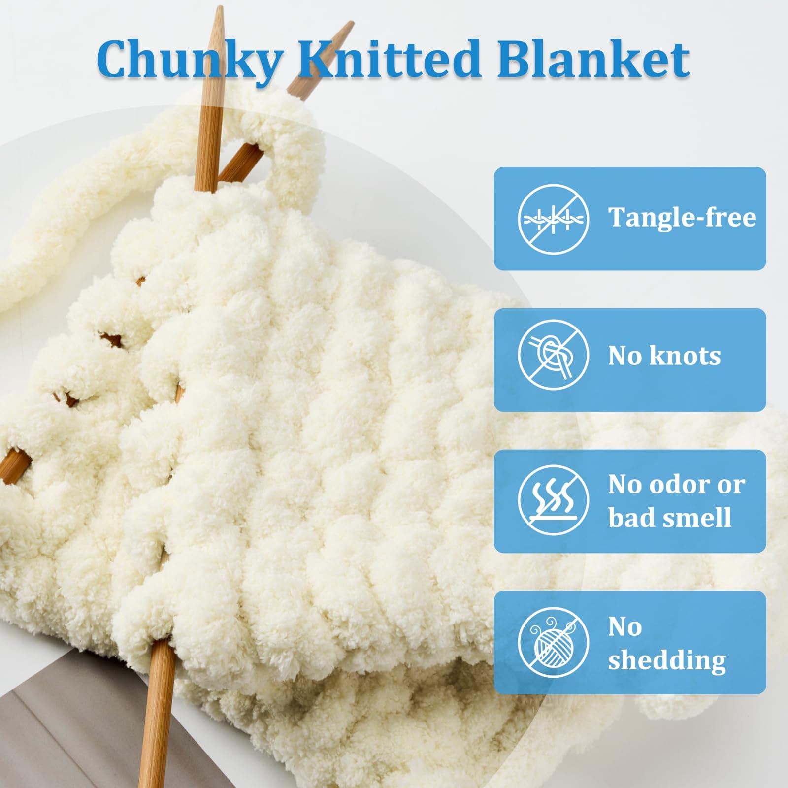 EILYEE Cream Chunky Chenille Yarn for Crocheting - Durable Soft Yarn,Thick Yarn - Thumbnail 5