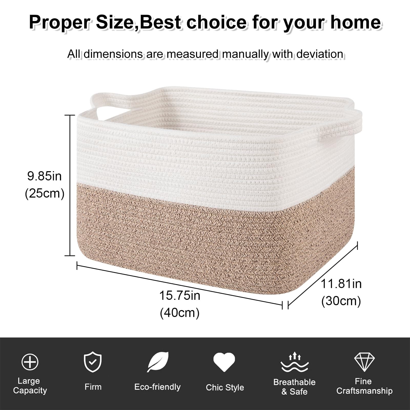 OIAHOMY Woven Storage Basket for Shelves, Rectangle Cotton Rope Baskets for Orga - Thumbnail 3