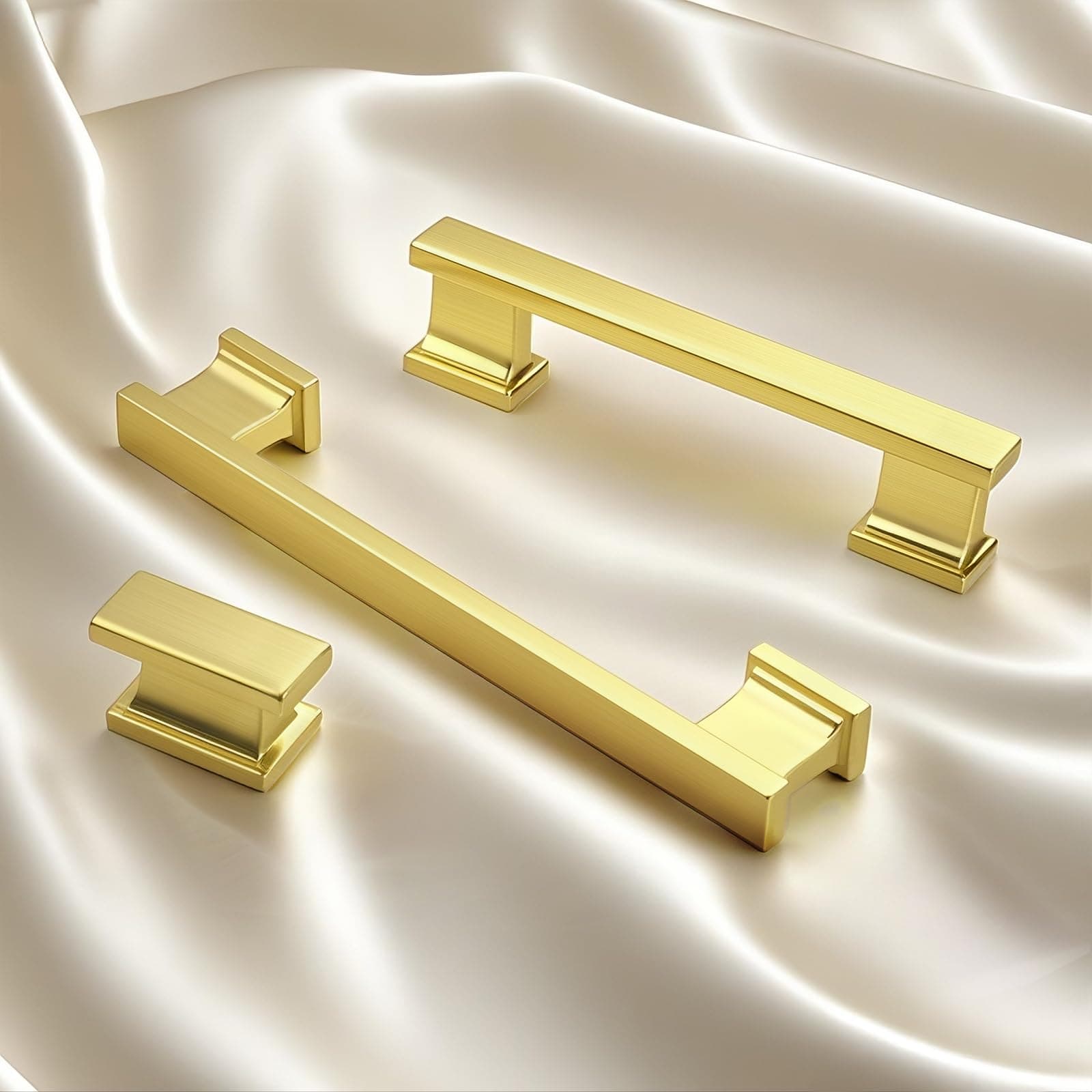 KNOBWELL 12 Pack Brushed Gold Solid Cabinet Knobs Overall Length 1-1/2 Inch Sing - Thumbnail 2