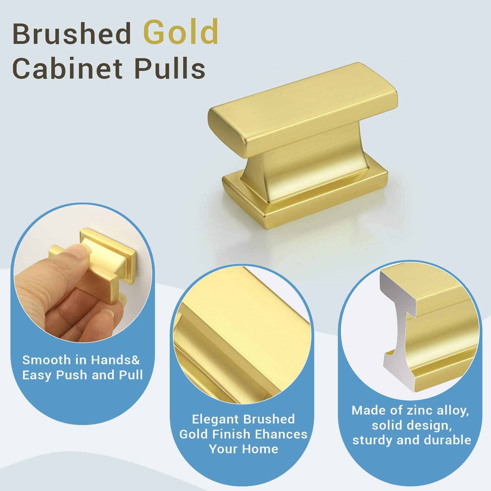 KNOBWELL 12 Pack Brushed Gold Solid Cabinet Knobs Overall Length 1-1/2 Inch Sing - Thumbnail 3