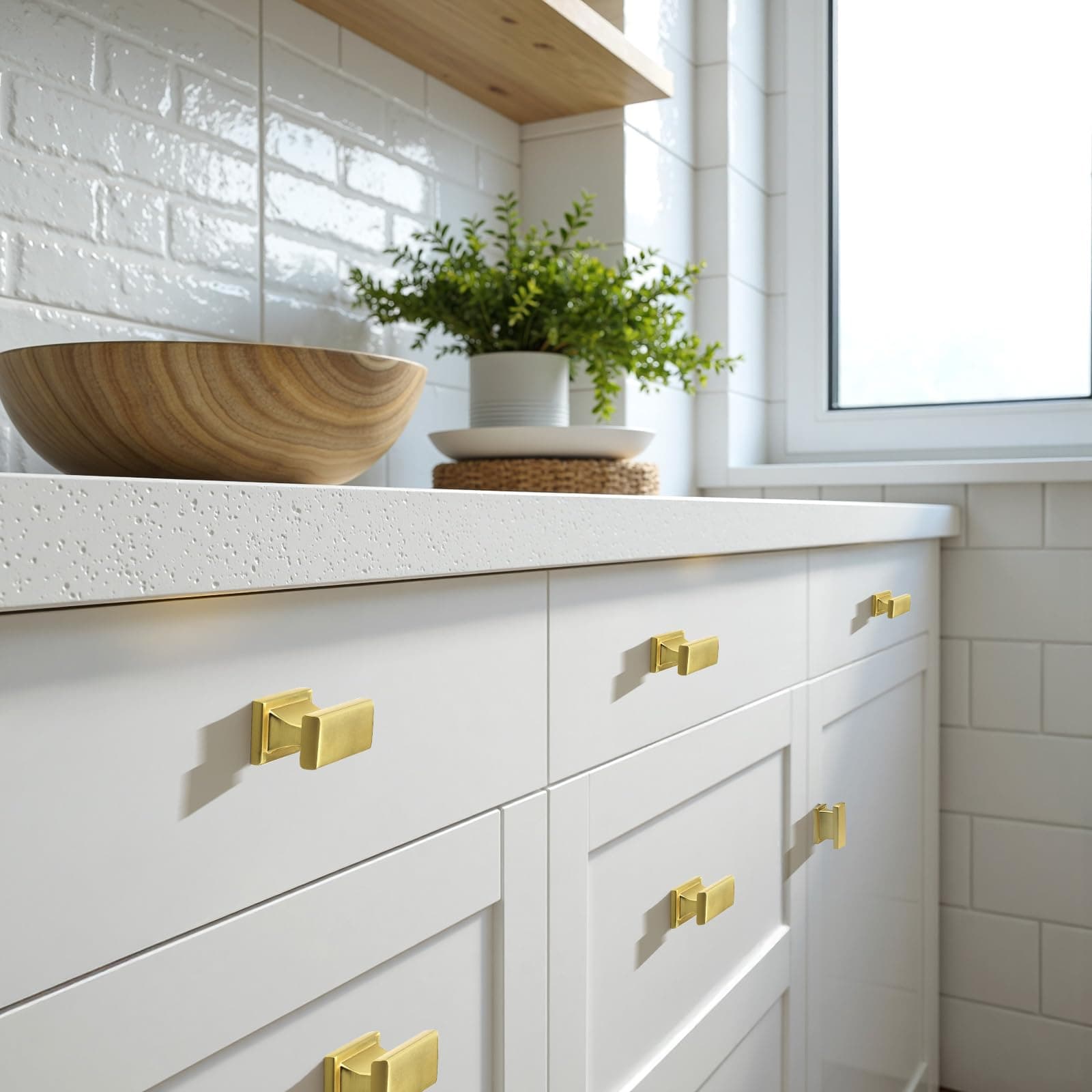 KNOBWELL 12 Pack Brushed Gold Solid Cabinet Knobs Overall Length 1-1/2 Inch Sing - Thumbnail 6