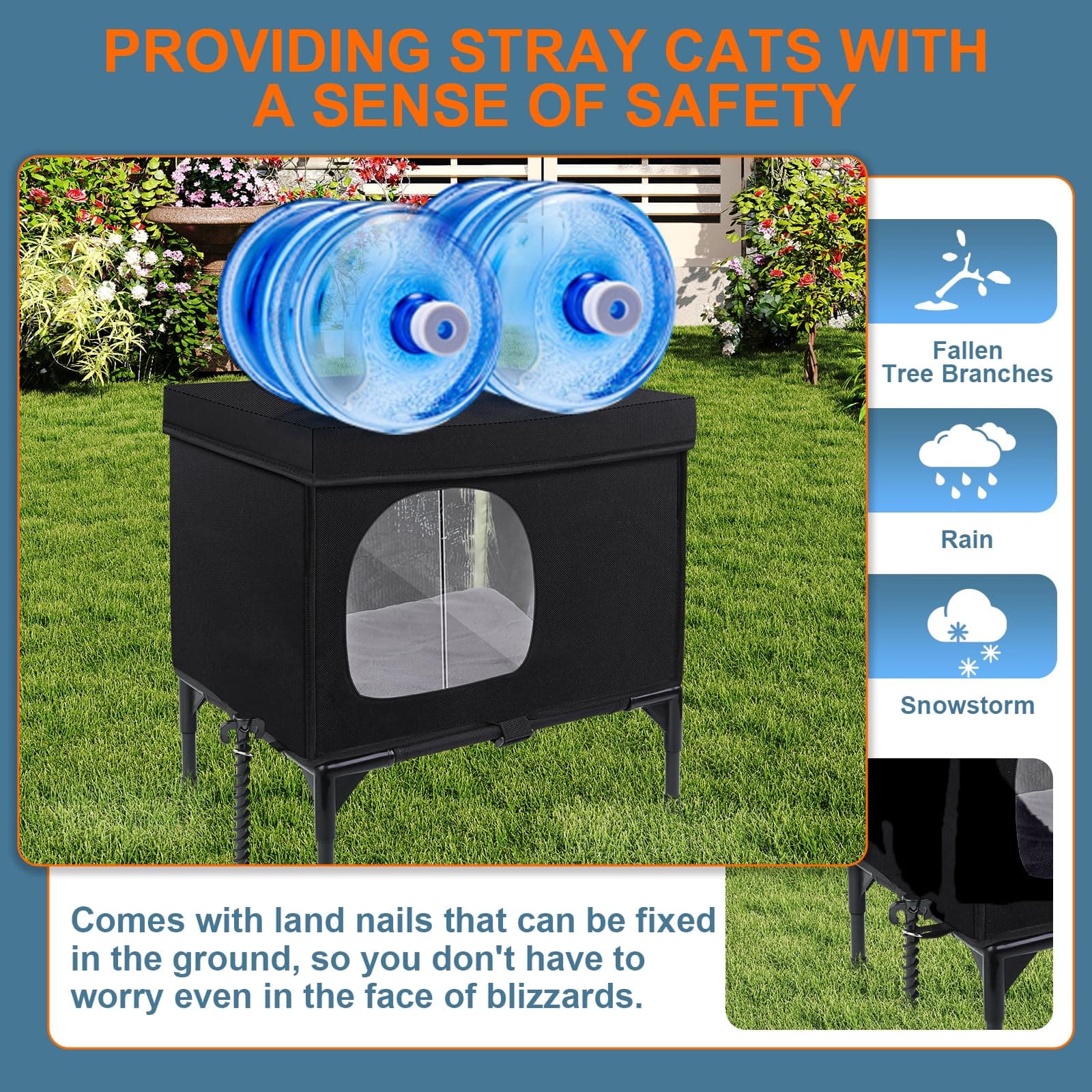Outdoor Cat House Weatherproof, Insulated Feral Cat Houses for Cats with Cozy Cu - Thumbnail 4