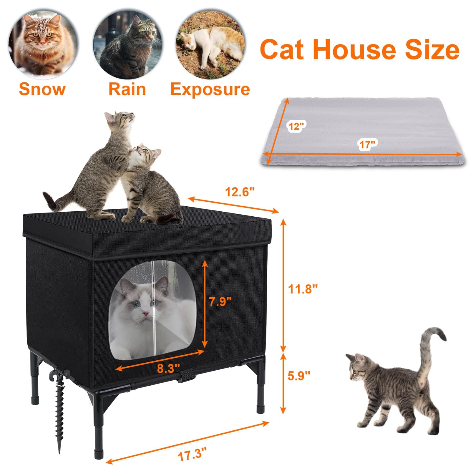 Outdoor Cat House Weatherproof, Insulated Feral Cat Houses for Cats with Cozy Cu - Thumbnail 6