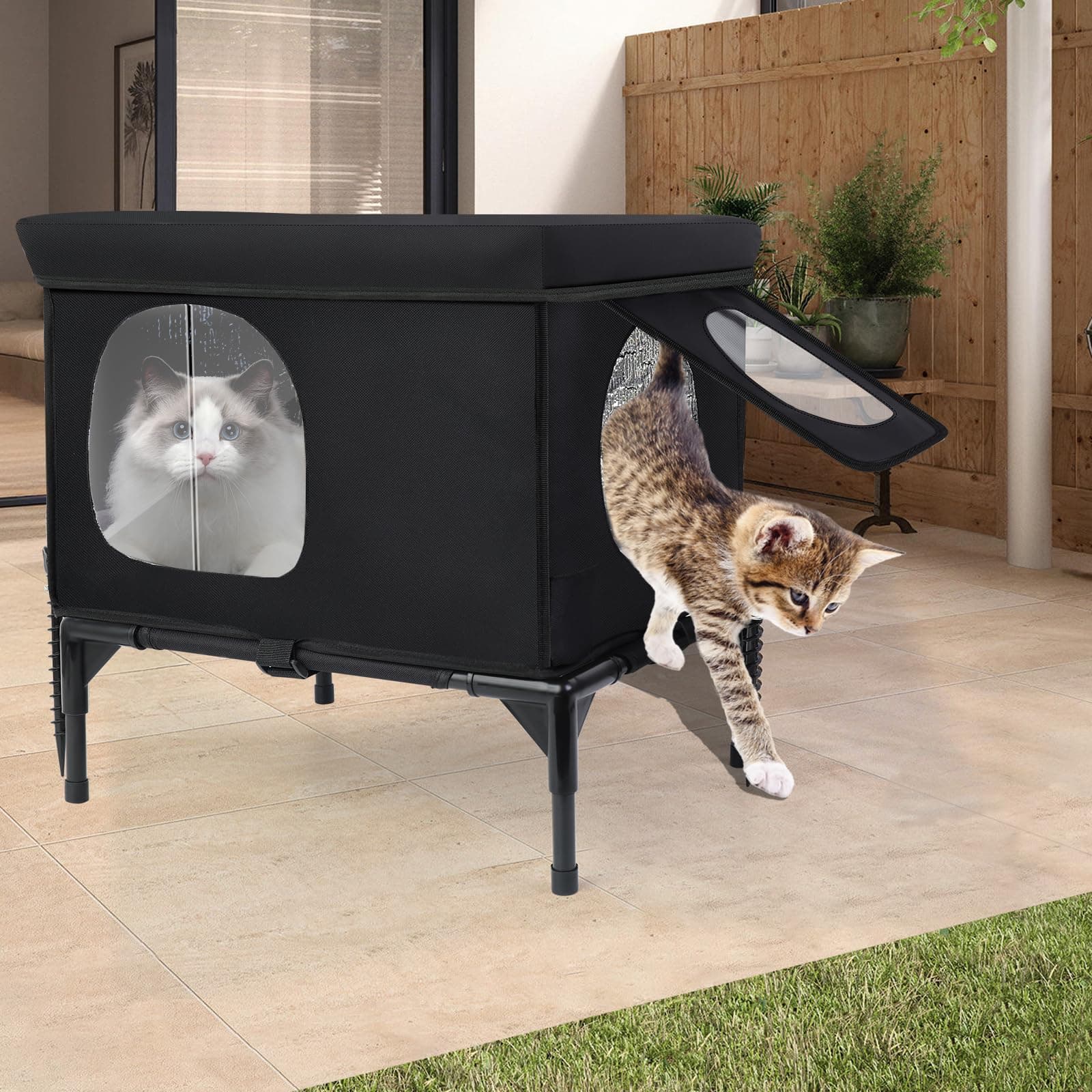 Outdoor Cat House Weatherproof, Insulated Feral Cat Houses for Cats with Cozy Cu - Thumbnail 8