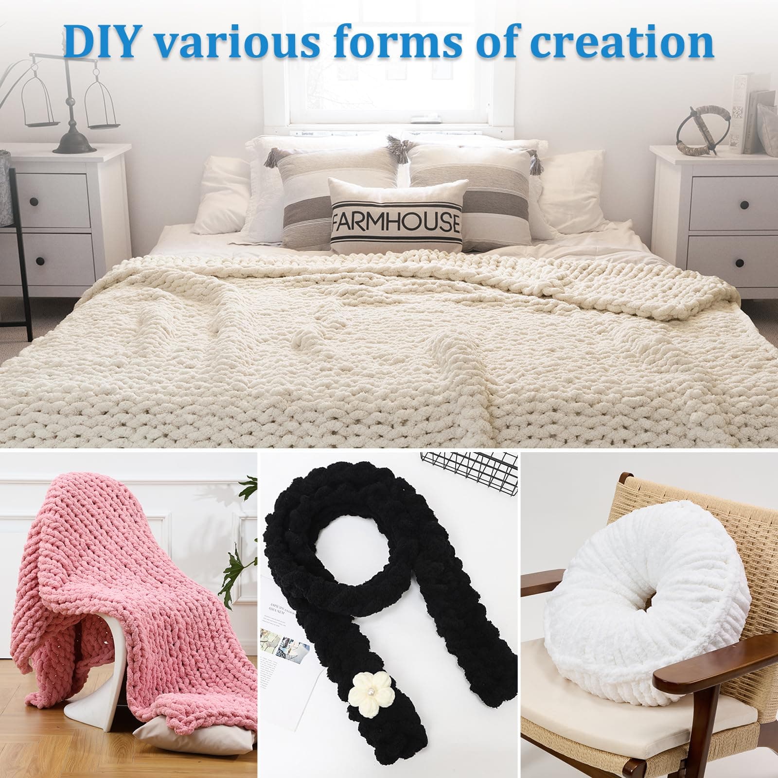 EILYEE Cream Chunky Chenille Yarn for Crocheting - Durable Soft Yarn,Thick Yarn - Thumbnail 8