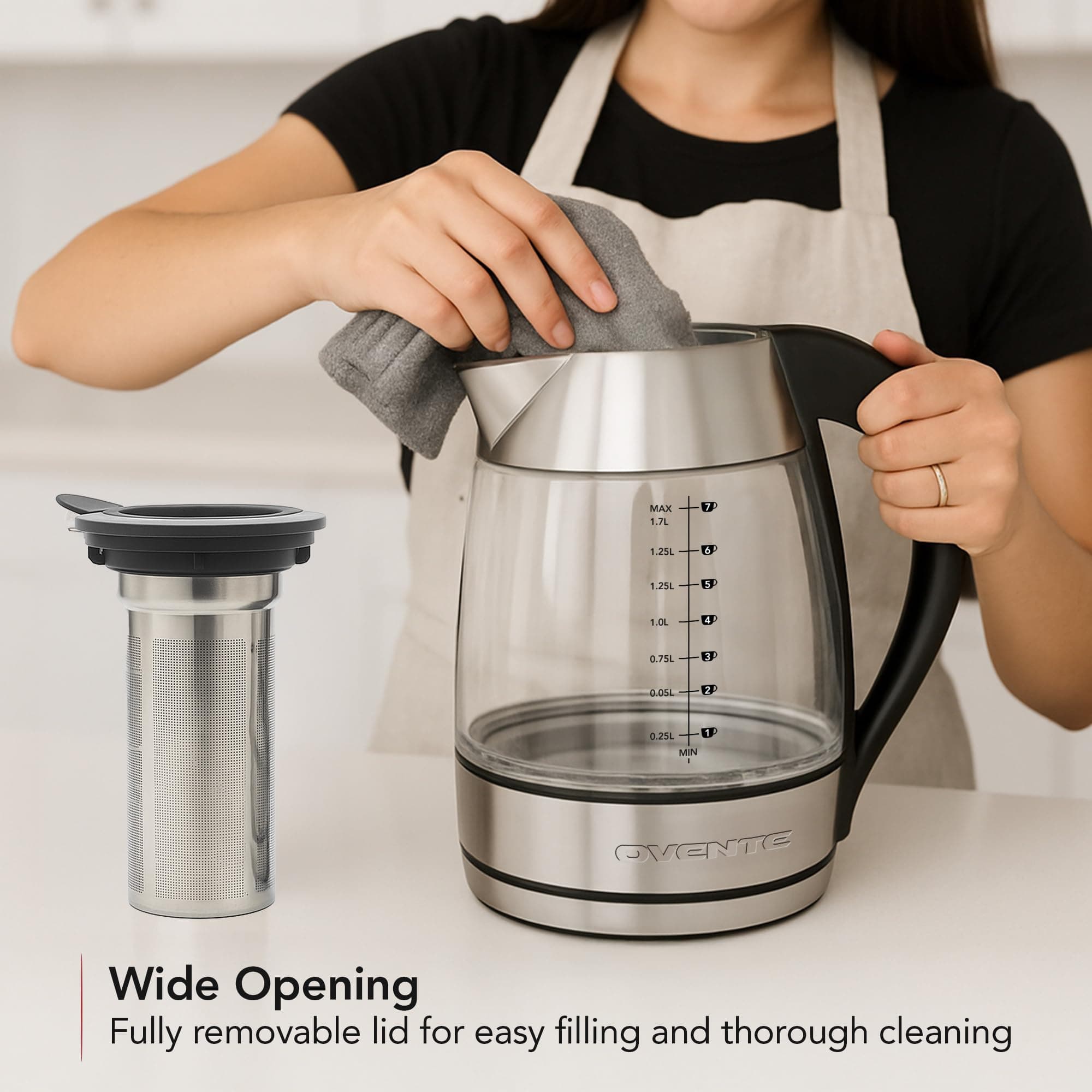 OVENTE Electric Tea Kettle with Temperature Control, Removable Tea Infuser, Easy - Thumbnail 8