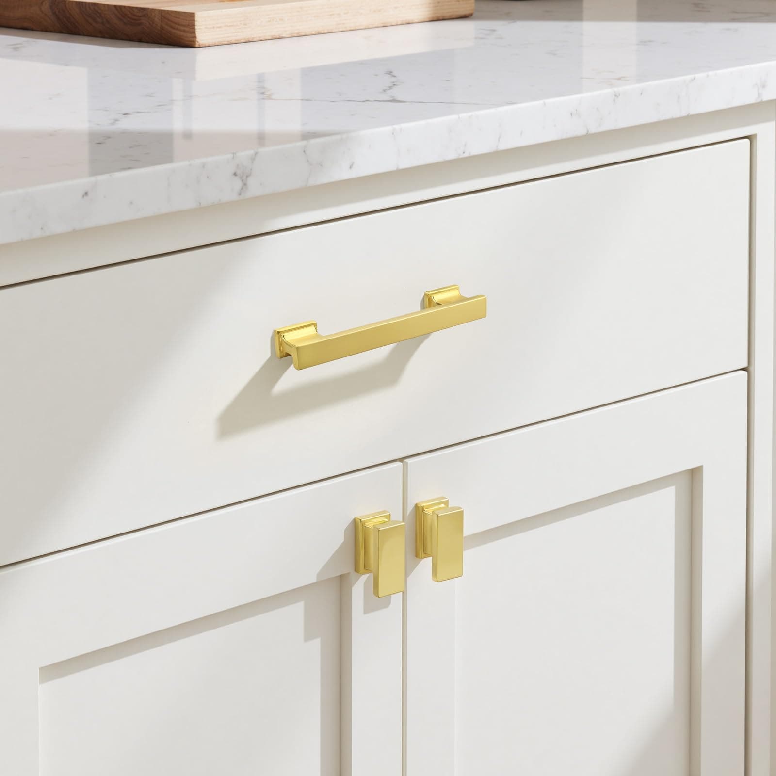 KNOBWELL 12 Pack Brushed Gold Solid Cabinet Knobs Overall Length 1-1/2 Inch Sing - Thumbnail 7