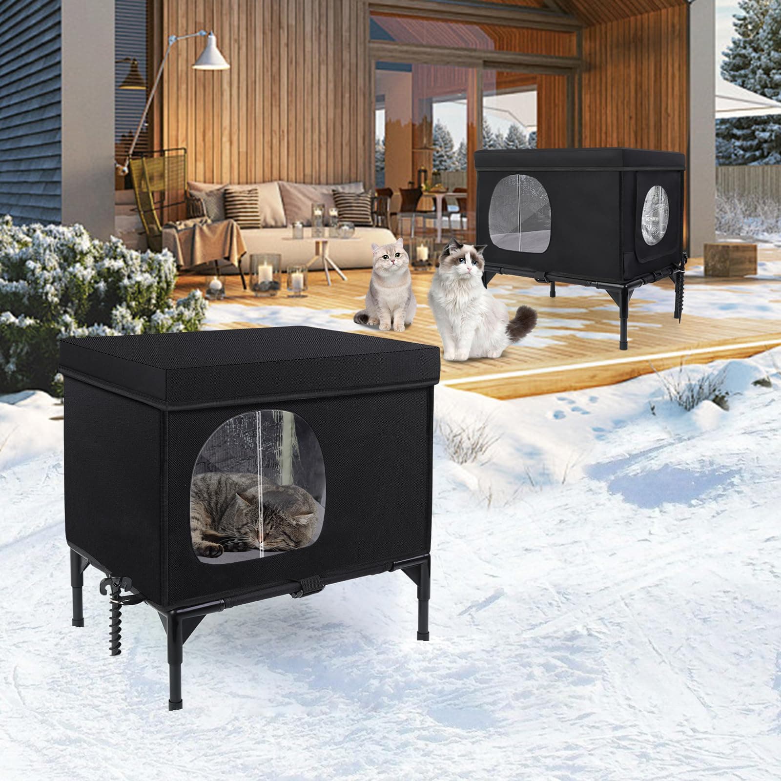Outdoor Cat House Weatherproof, Insulated Feral Cat Houses for Cats with Cozy Cu - Thumbnail 9