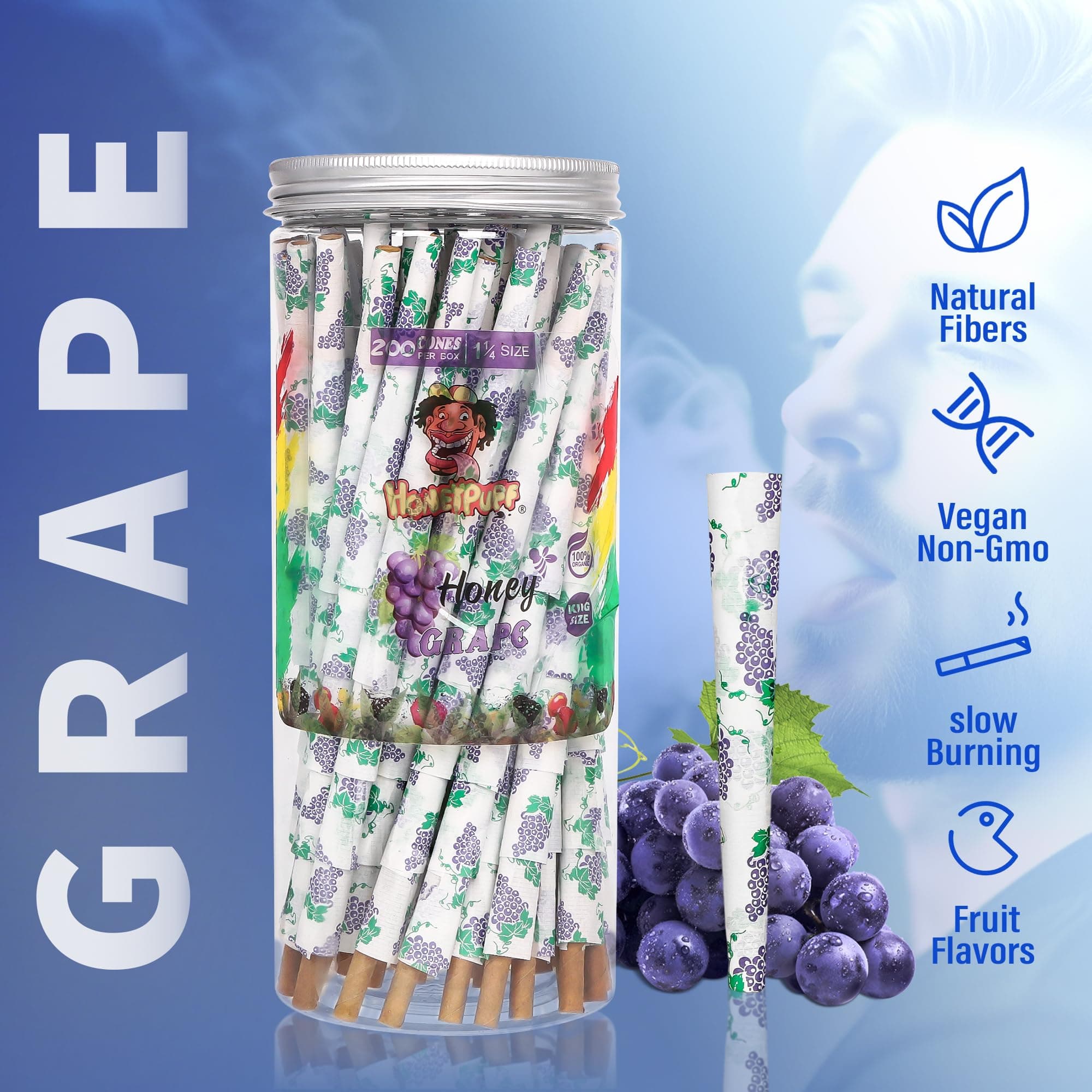 Pre Rolled Cones 200 Pack Grape Flavored 1 ¼ Size Fruit Juice Rolling Papers - Thumbnail 5