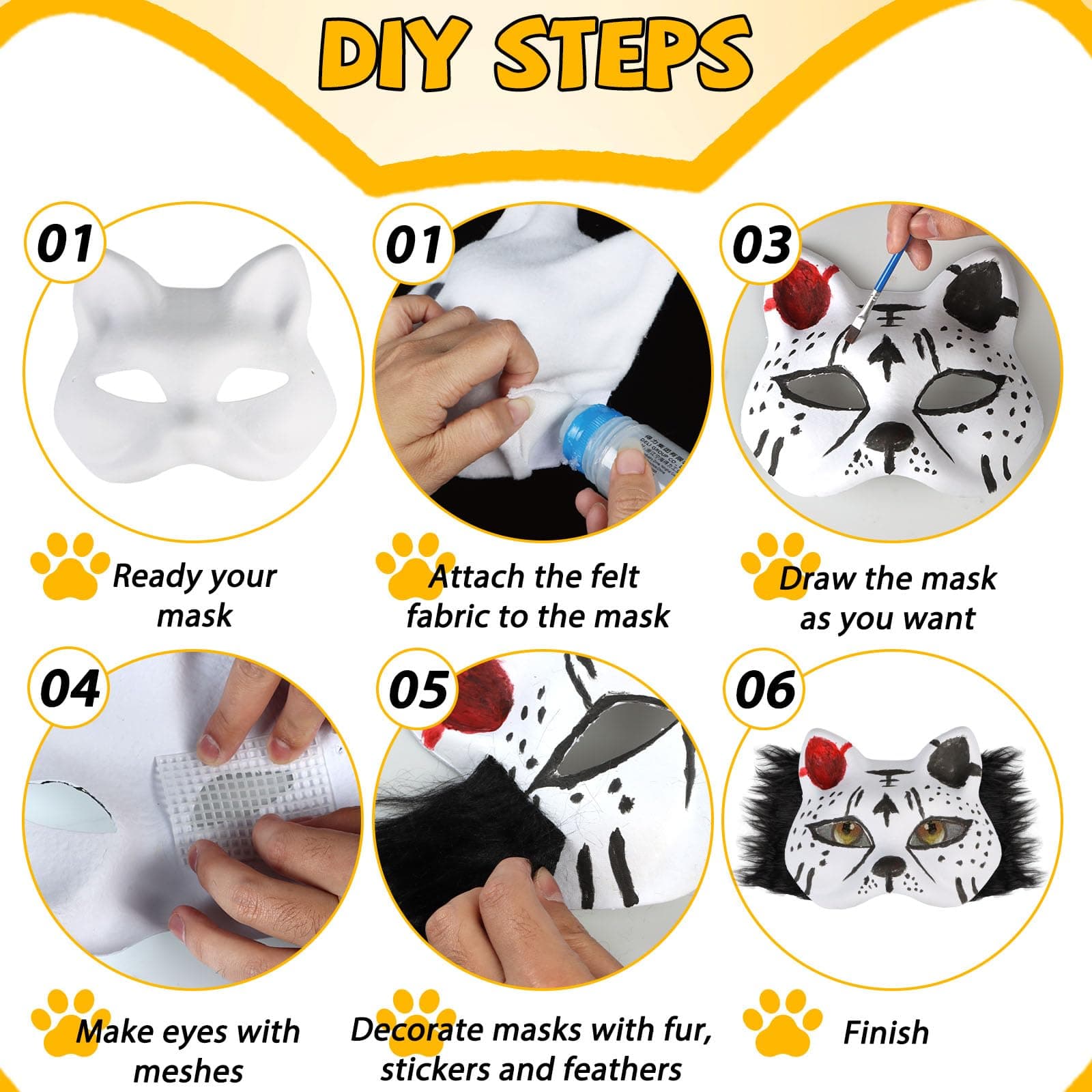 Giftota 79 Pcs DIY Cat Therian Mask Kit - DIY Fox Masks for Halloween Christmas - Thumbnail 4
