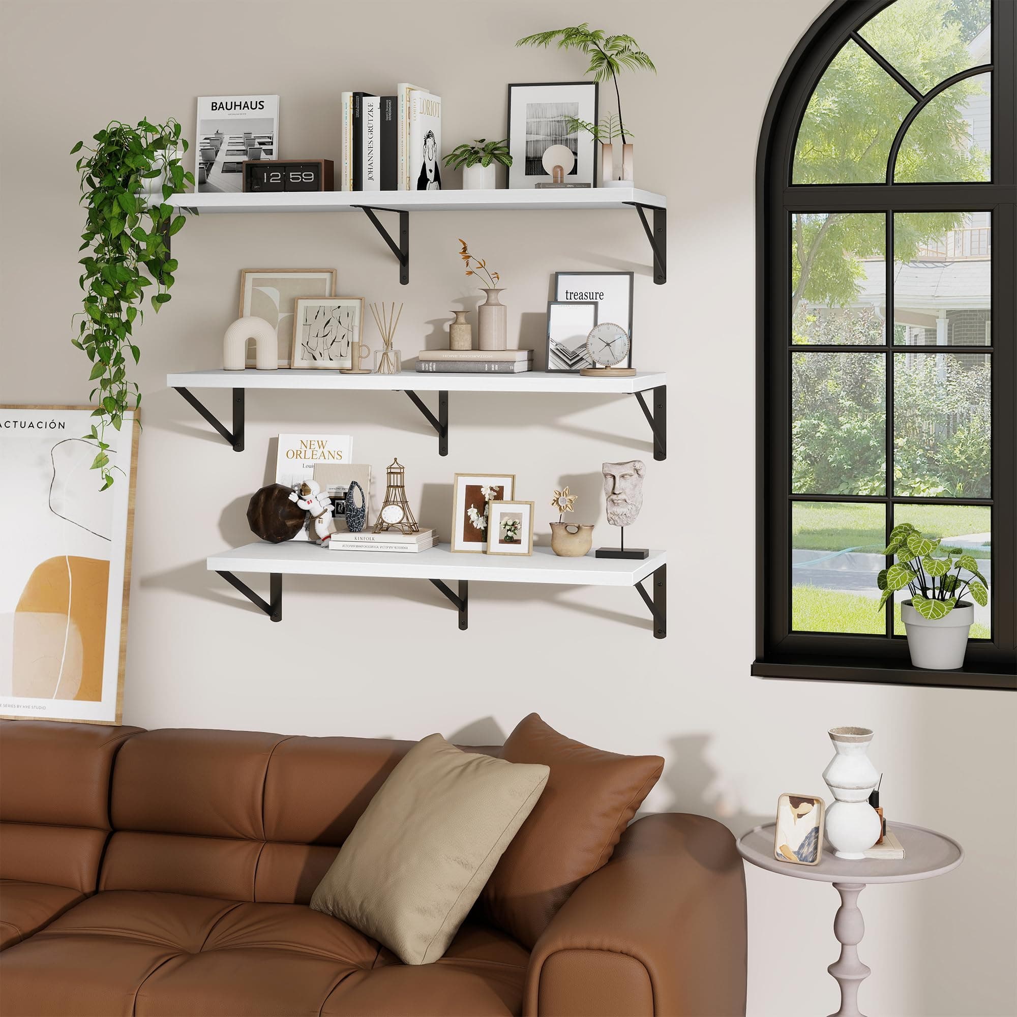 Deep Wall Shelves 24"W x 12"D Engineered Wood Floating Shelves for Wall, Sturdy - Thumbnail 4