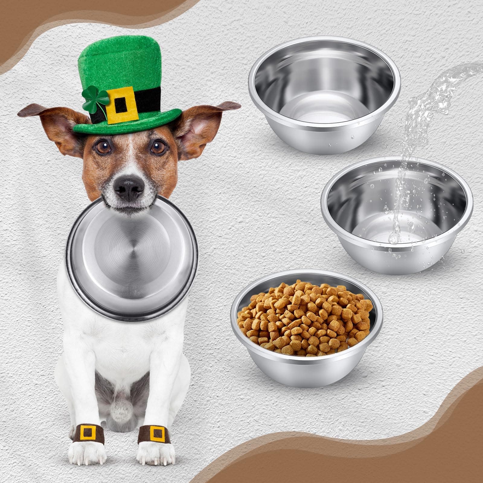 Ziliny 6 Pcs 8 Cup Metal Dog Bowls Stainless Steel Thickened Food Bowls Travel K - Thumbnail 5