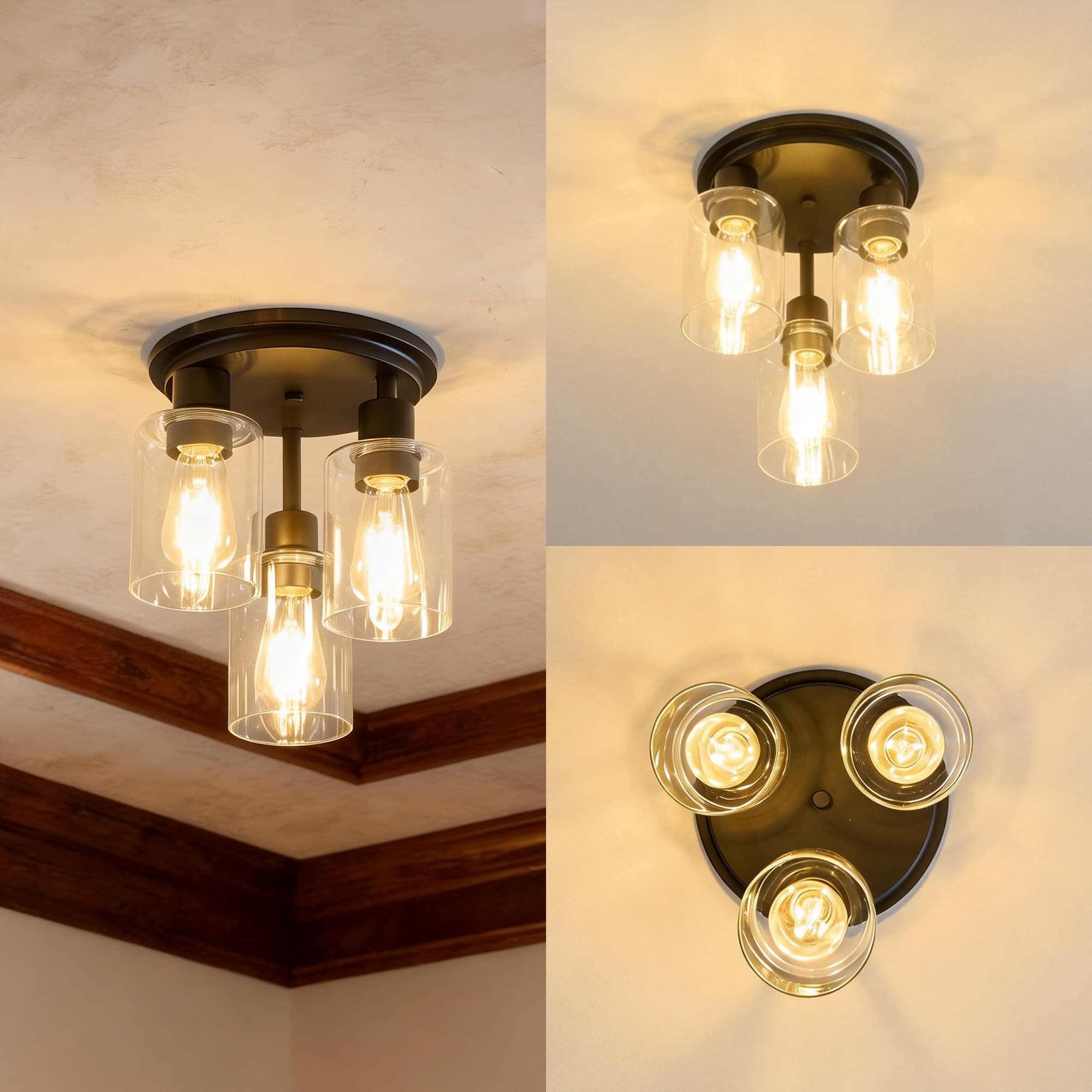 ROTTOGOON Semi Flush Mount Ceiling Light, Close to Ceiling Lights Fixtures, 3 Li - Thumbnail 5