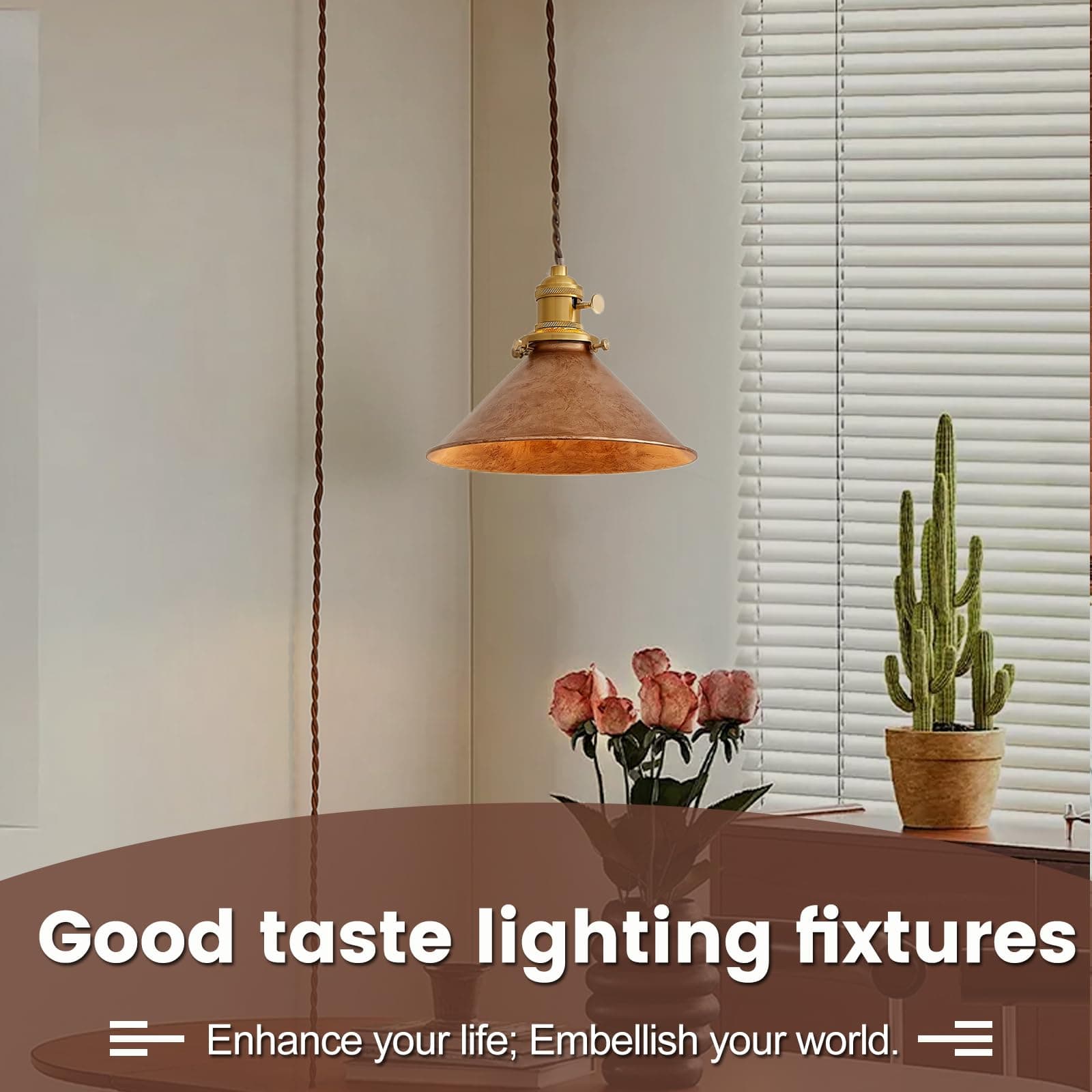 Oyisen Hanging Light Plug in,Vintage Hanging Lamp Plug in with Rusted Copper 8.2 - Thumbnail 2
