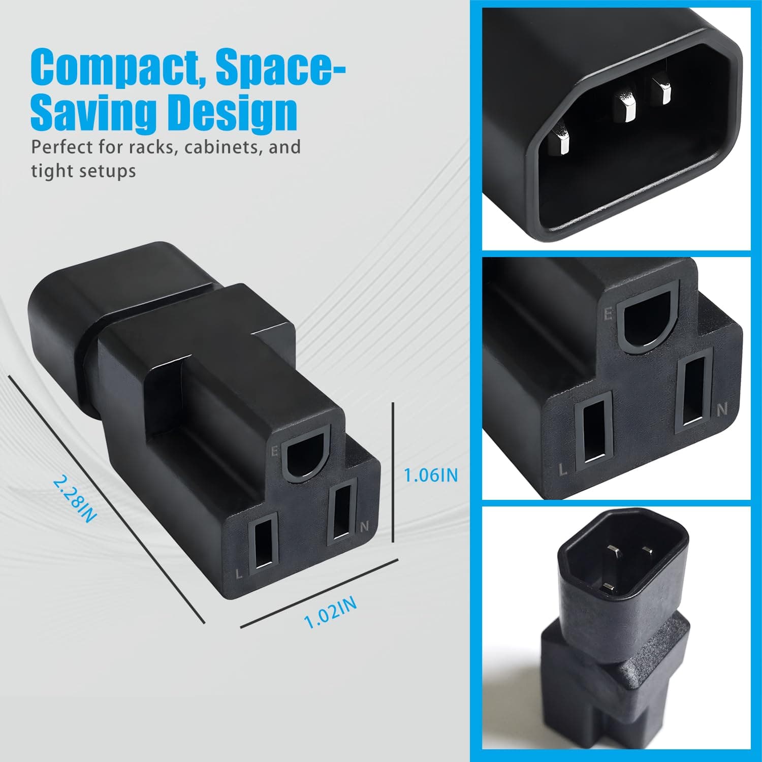 10 Pack IEC320 C14 Male to Nema 5-15R PDU USA UPS Extension Power Plug Adapter,I - Thumbnail 2