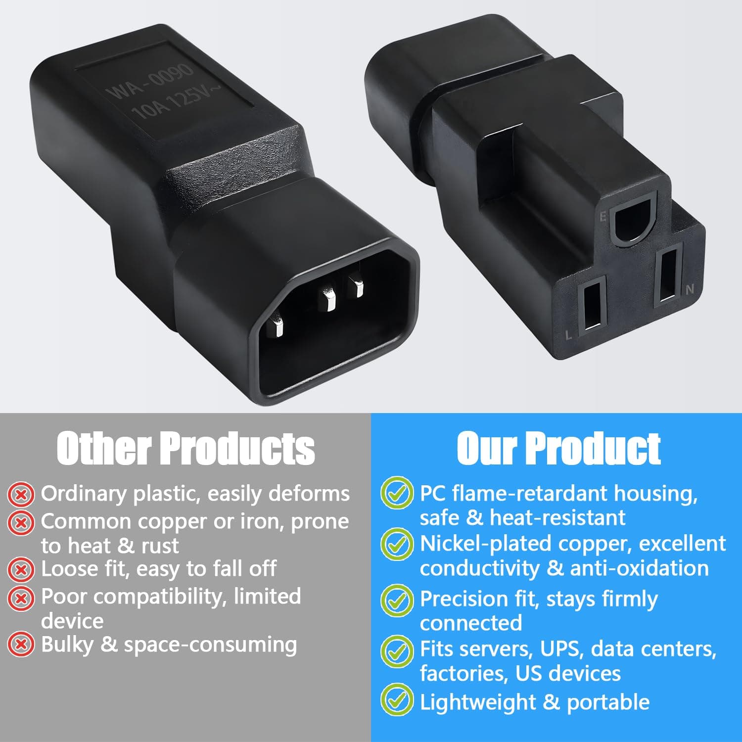 10 Pack IEC320 C14 Male to Nema 5-15R PDU USA UPS Extension Power Plug Adapter,I - Thumbnail 5