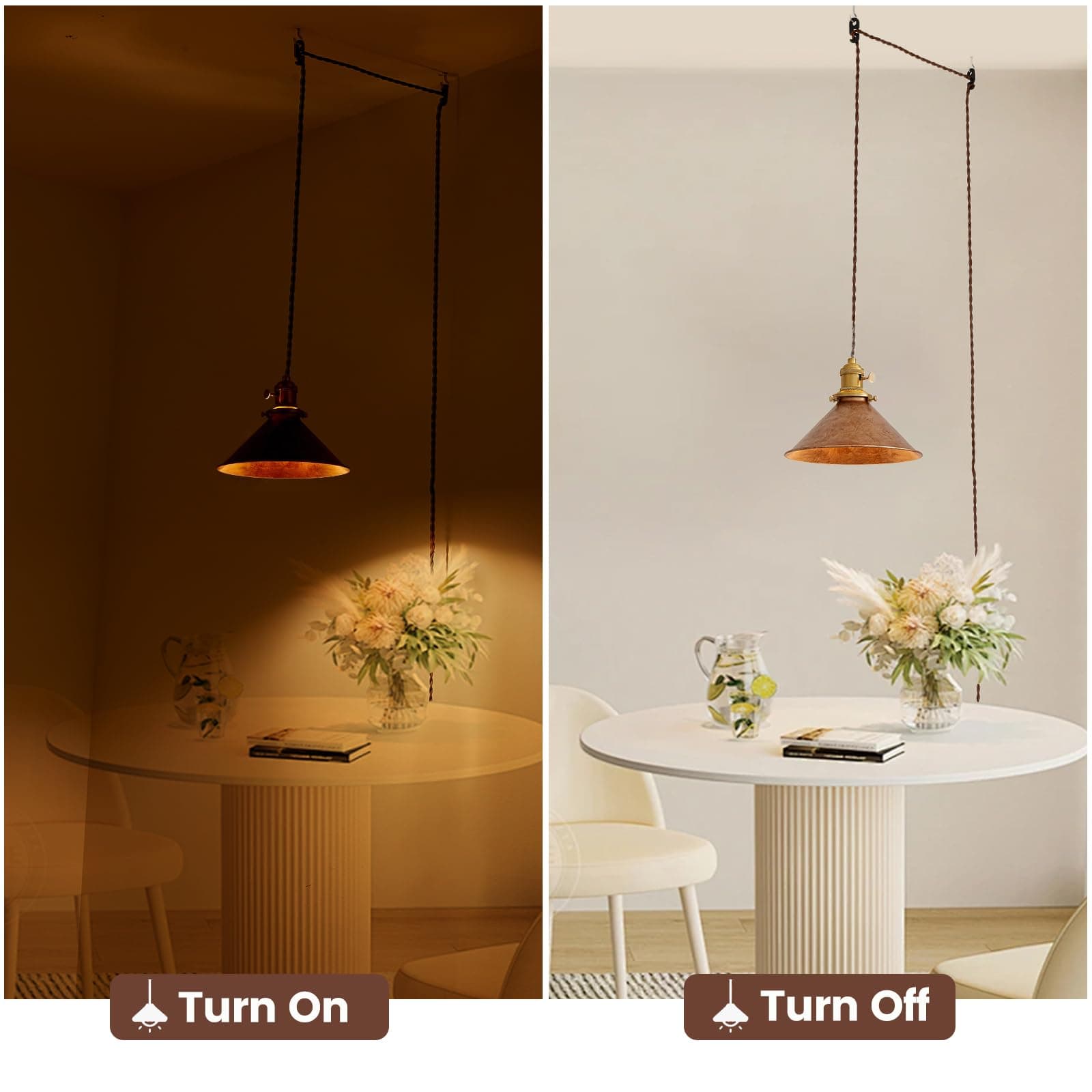 Oyisen Hanging Light Plug in,Vintage Hanging Lamp Plug in with Rusted Copper 8.2 - Thumbnail 4