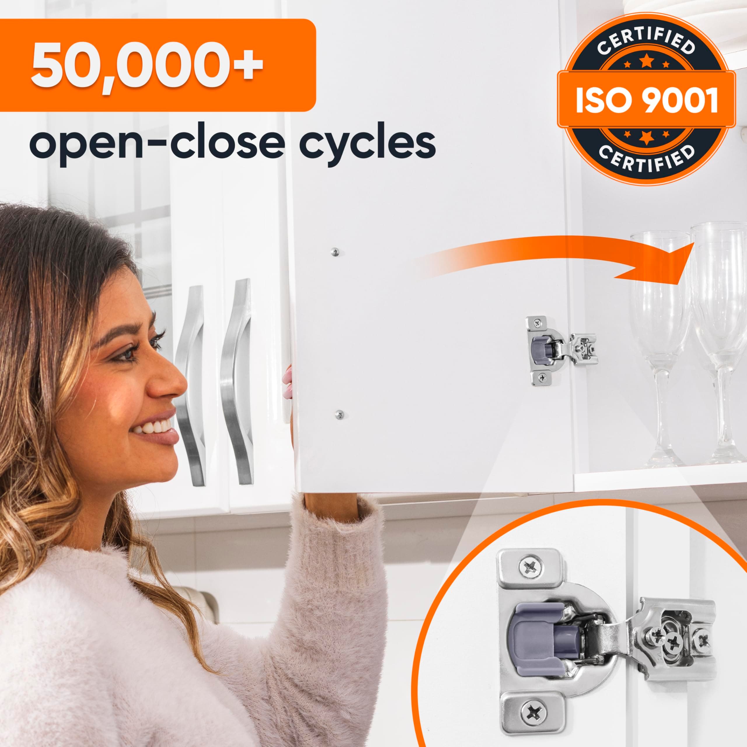 DecoBasics 40 Pack 1/2" Overlay Soft Close Cabinet Hinges Stainless Steel Easy U - Thumbnail 4