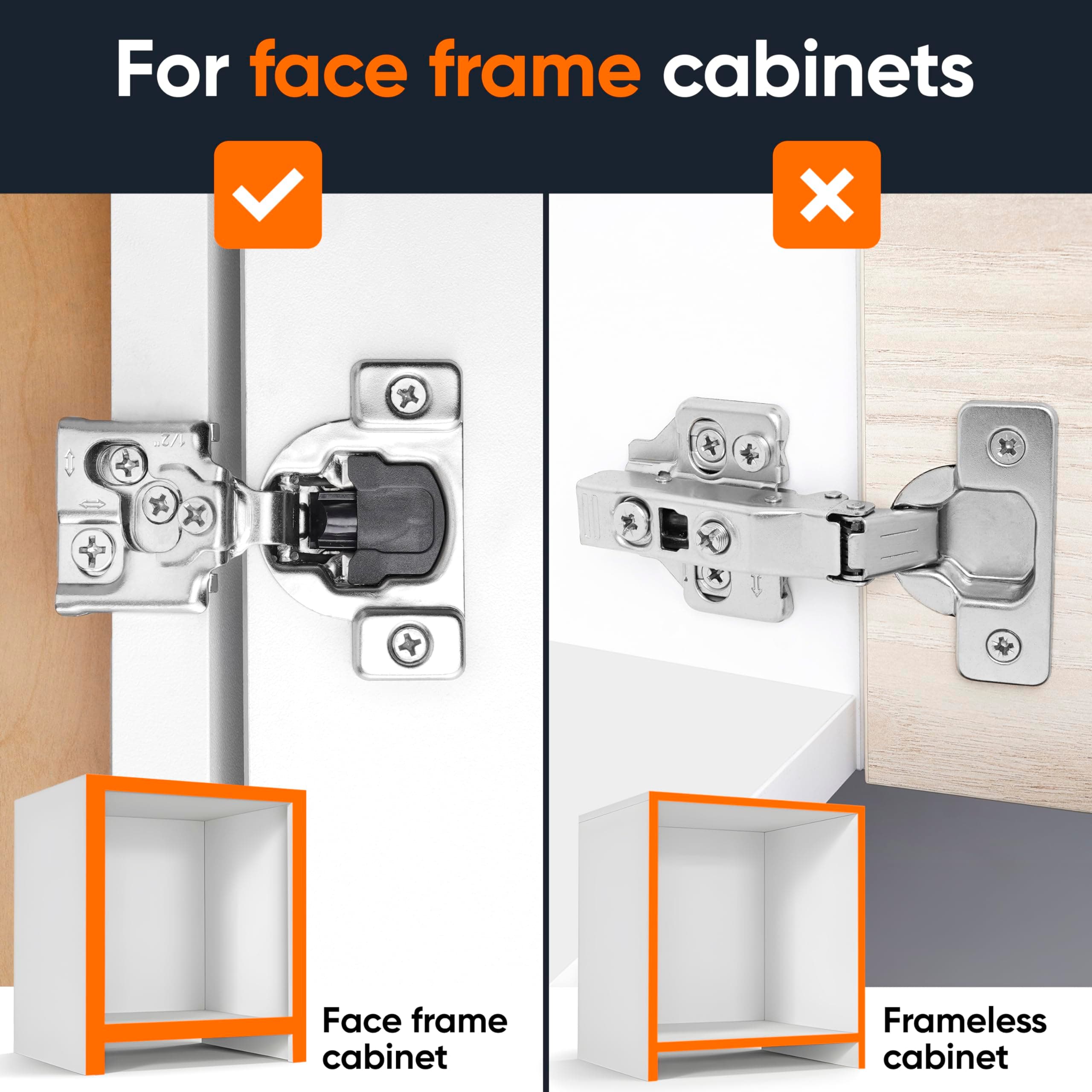 DecoBasics 40 Pack 1/2" Overlay Soft Close Cabinet Hinges Stainless Steel Easy U - Thumbnail 7