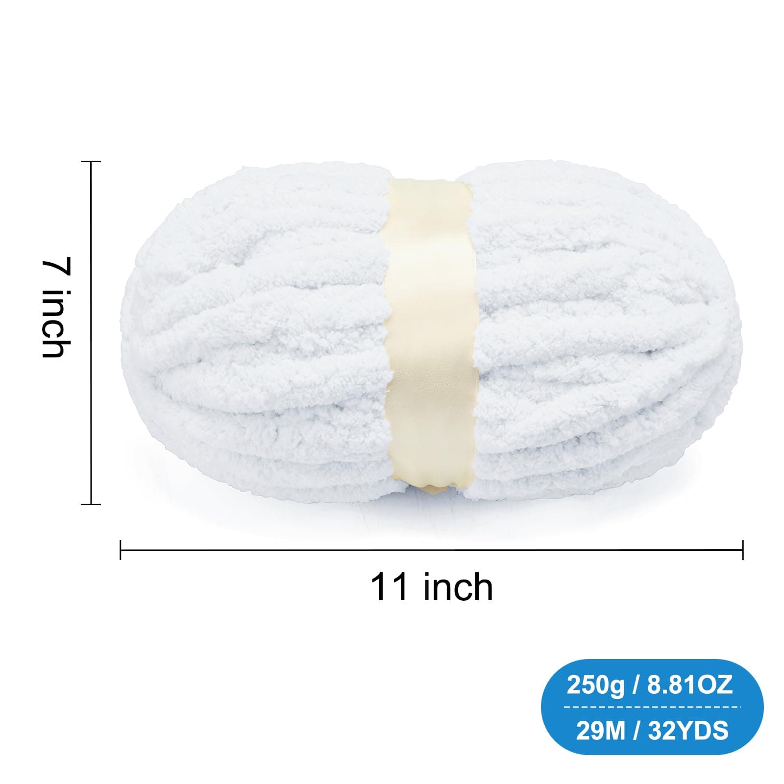EILYEE Pure White Chunky Chenille Yarn for Crocheting - Durable Soft Yarn,Thick - Thumbnail 2