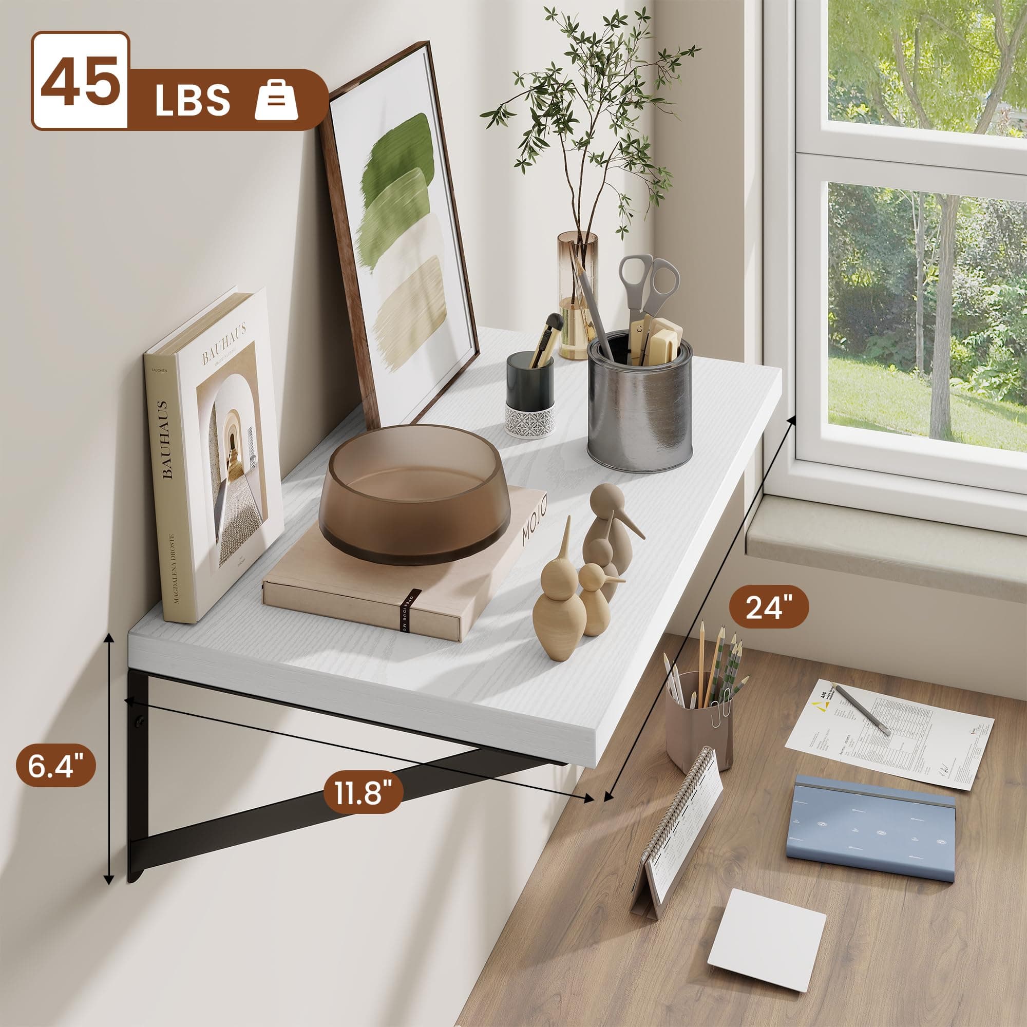Deep Wall Shelves 24"W x 12"D Engineered Wood Floating Shelves for Wall, Sturdy - Thumbnail 3