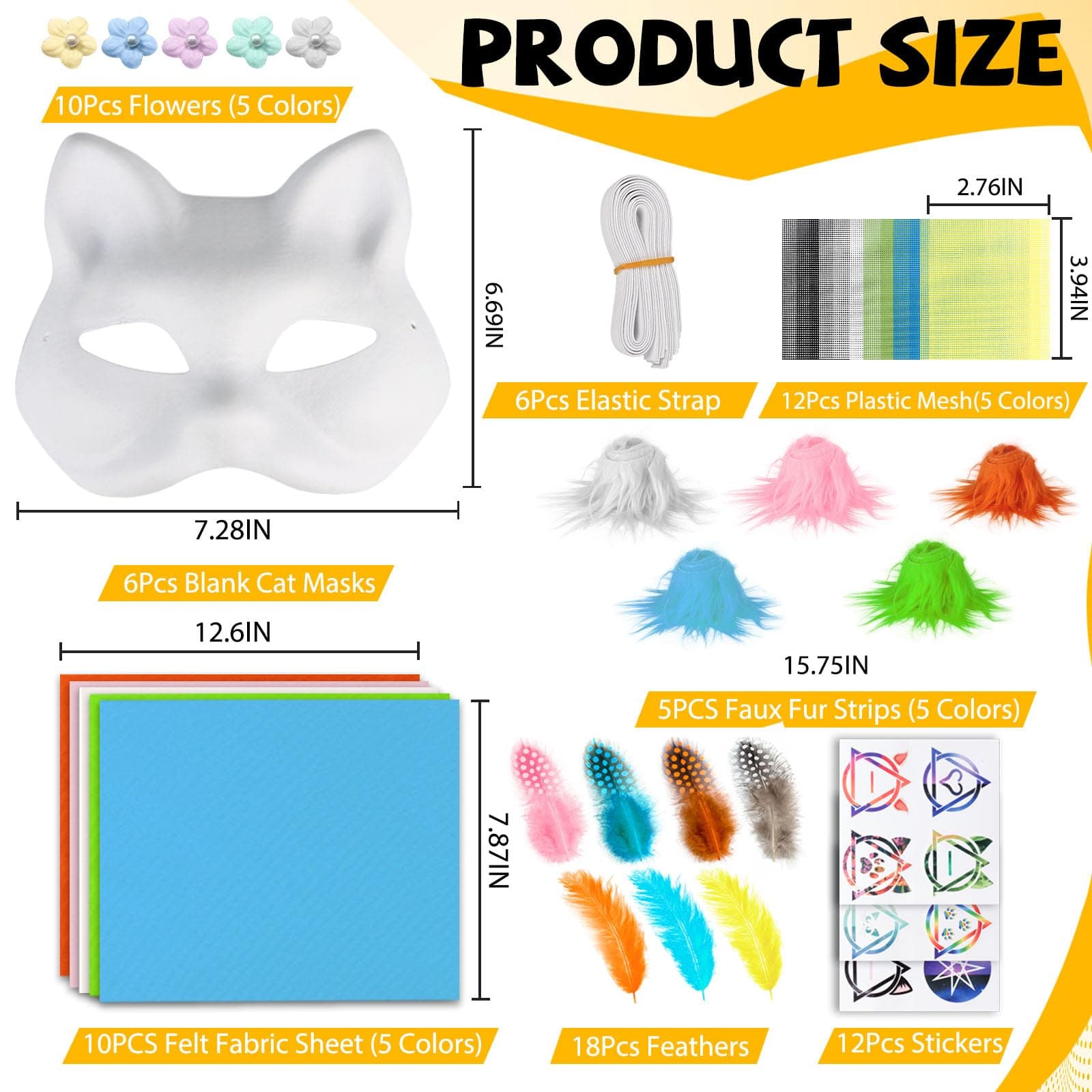 Giftota 79 Pcs DIY Cat Therian Mask Kit - DIY Fox Masks for Halloween Christmas - Thumbnail 2